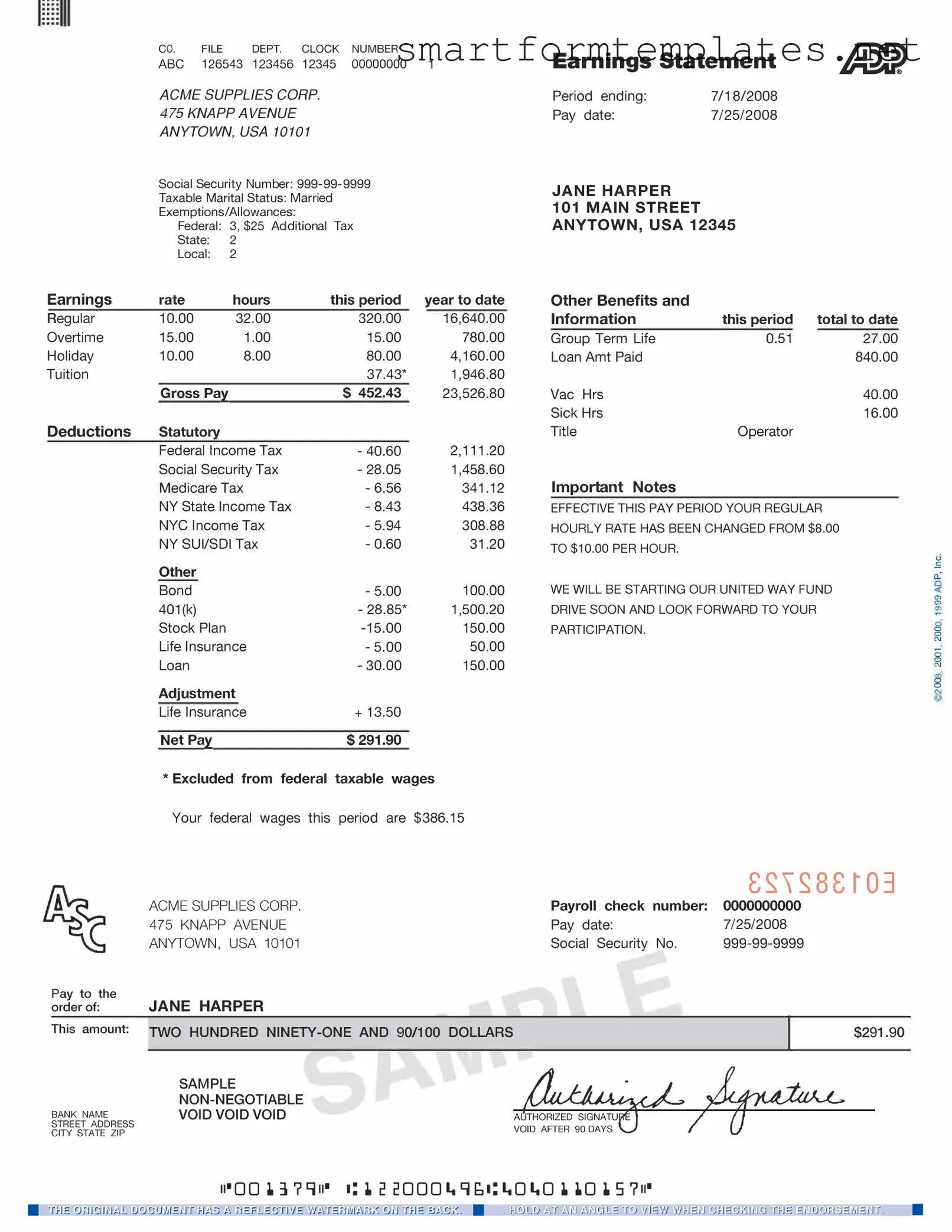 Free Adp Pay Stub PDF Form