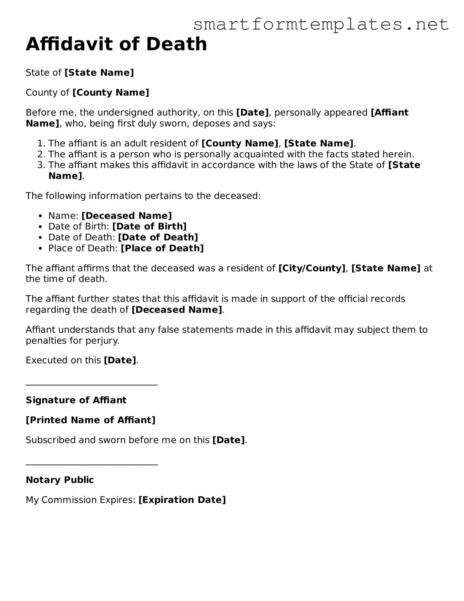 Affidavit of Death Template
