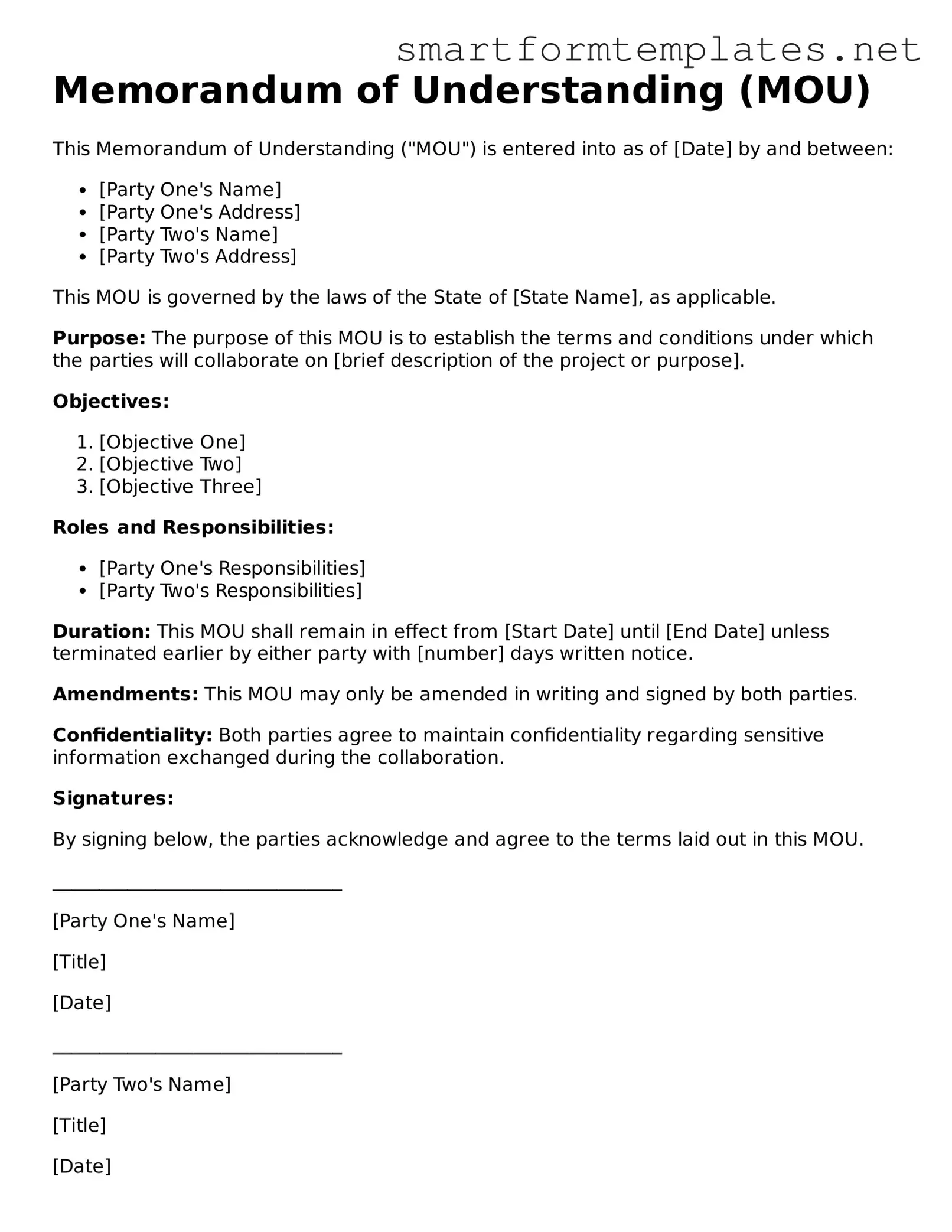 Memorandum of Understanding Template