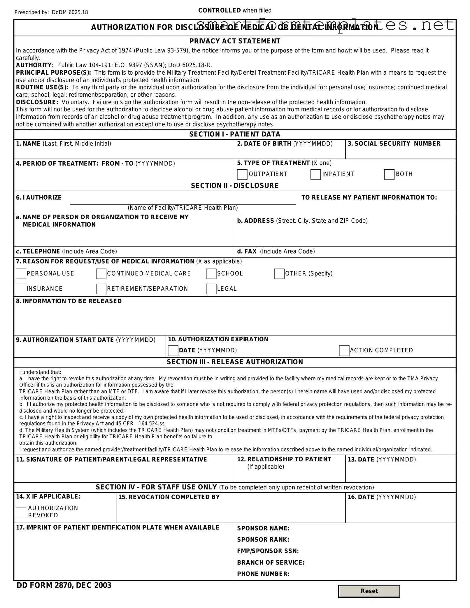 Free DD 2870 PDF Form