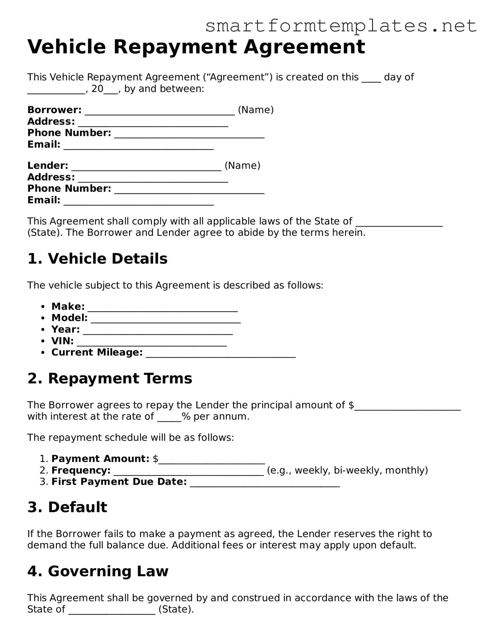 Vehicle Repayment Agreement Template