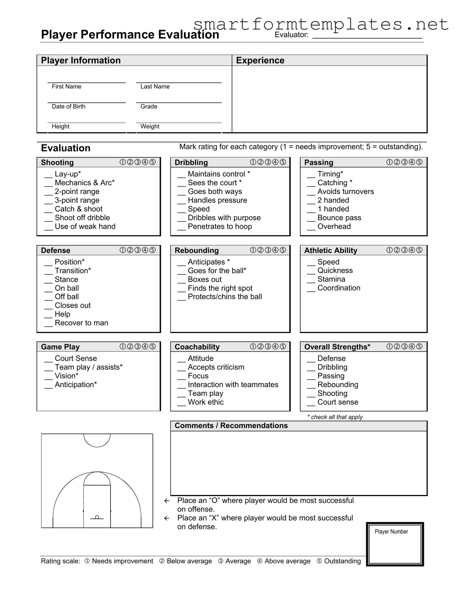 Free Basketball Evaluation PDF Form