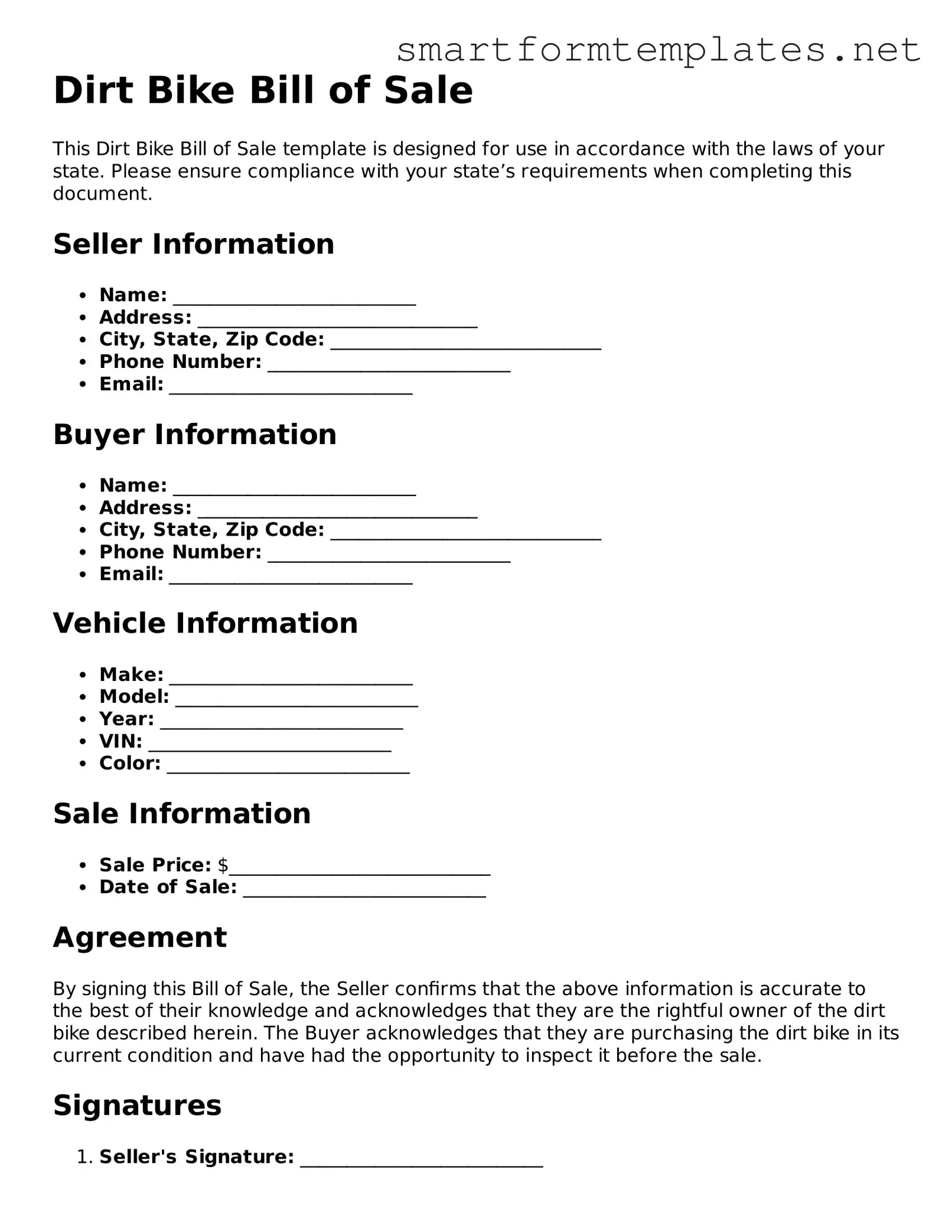 Dirt Bike Bill of Sale Template