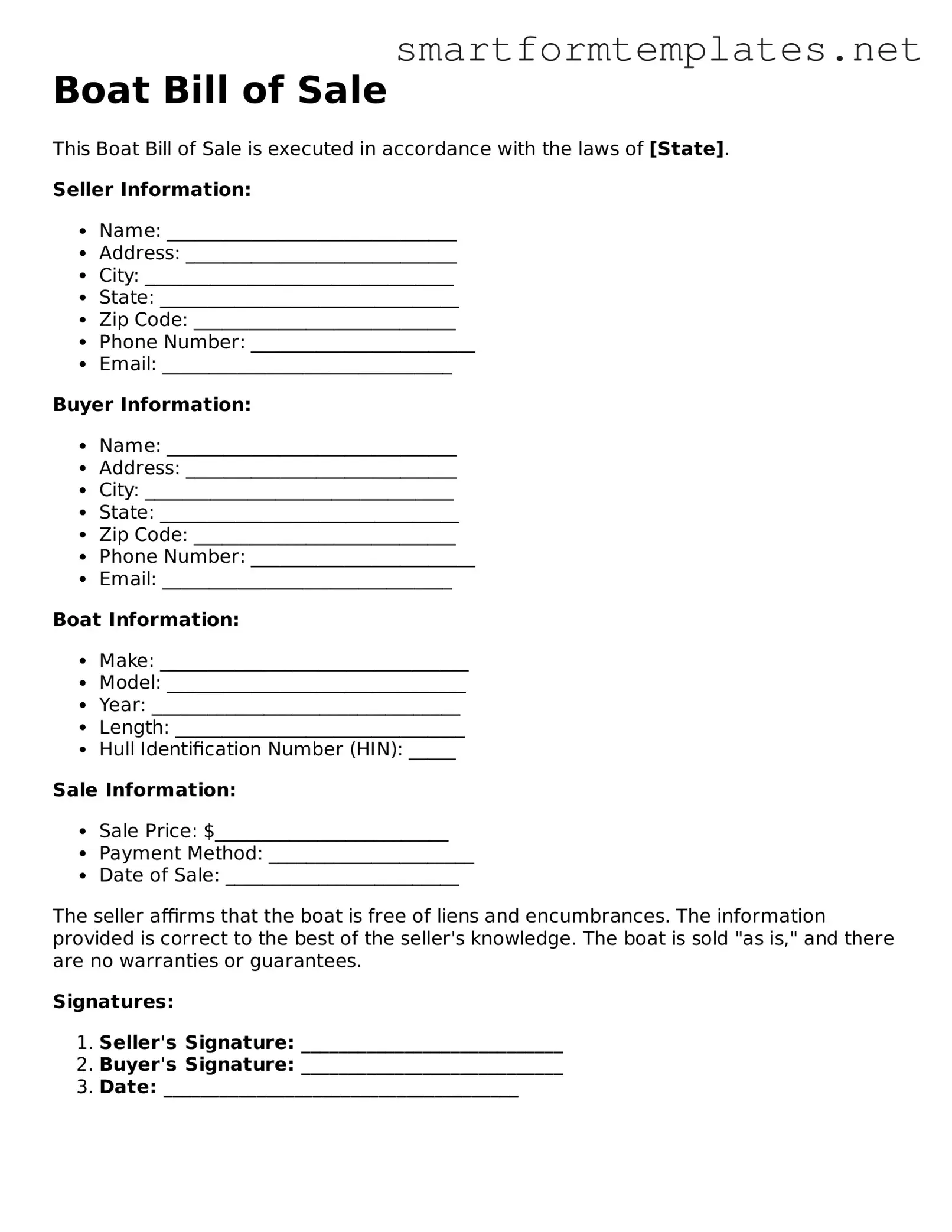 Boat Bill of Sale Template
