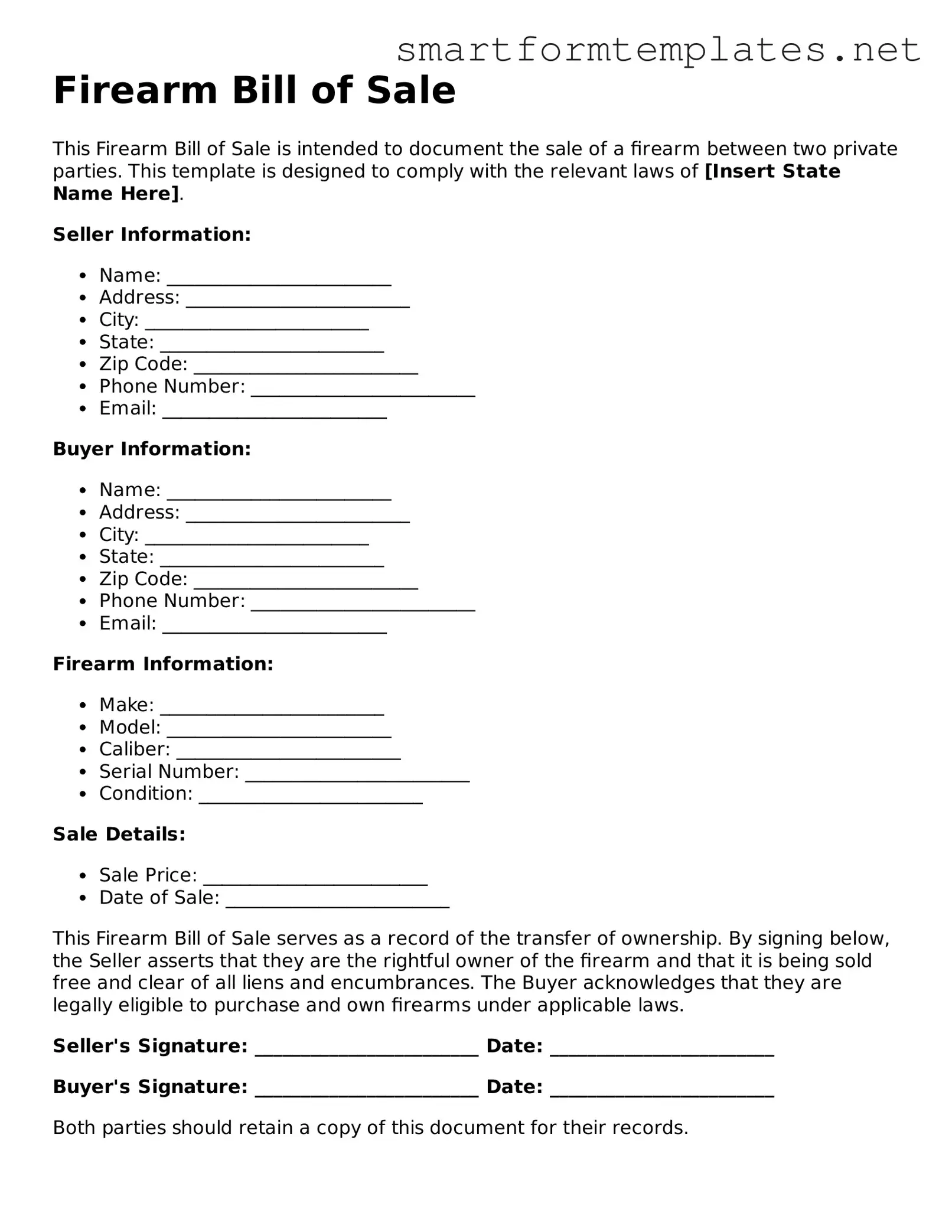 Firearm Bill of Sale Template