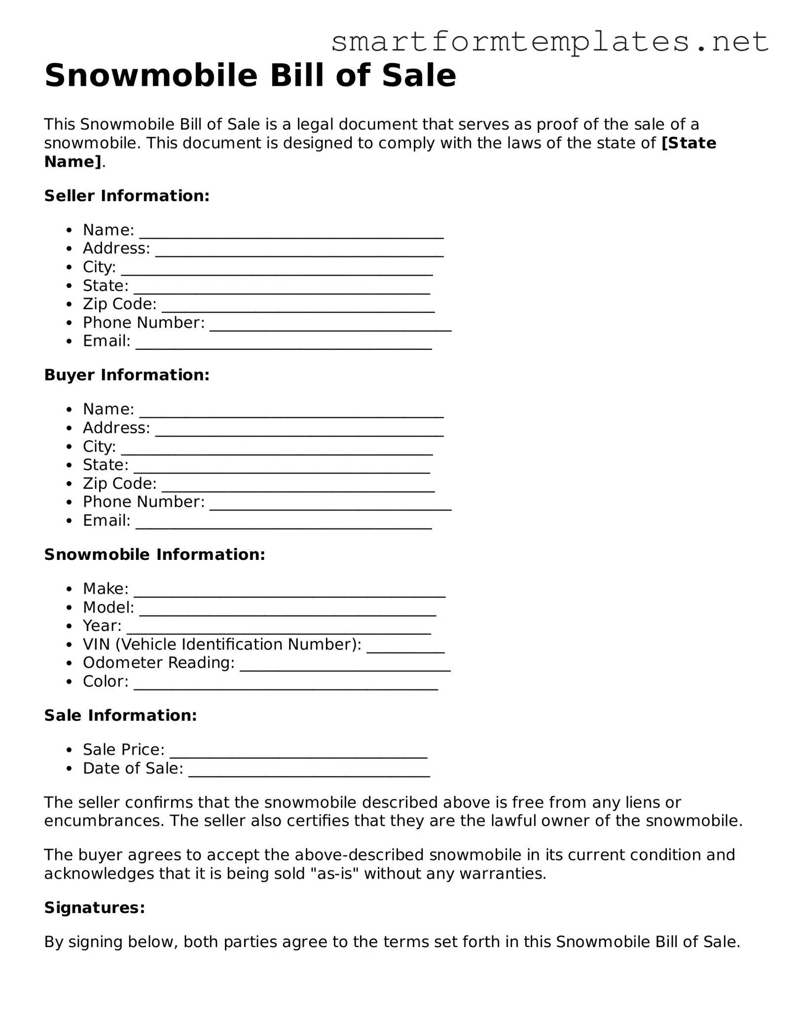Snowmobile Bill of Sale Template