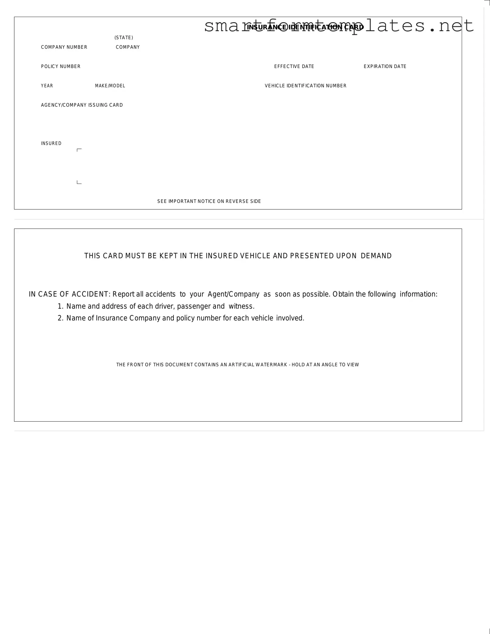 Free Auto Insurance Card PDF Form