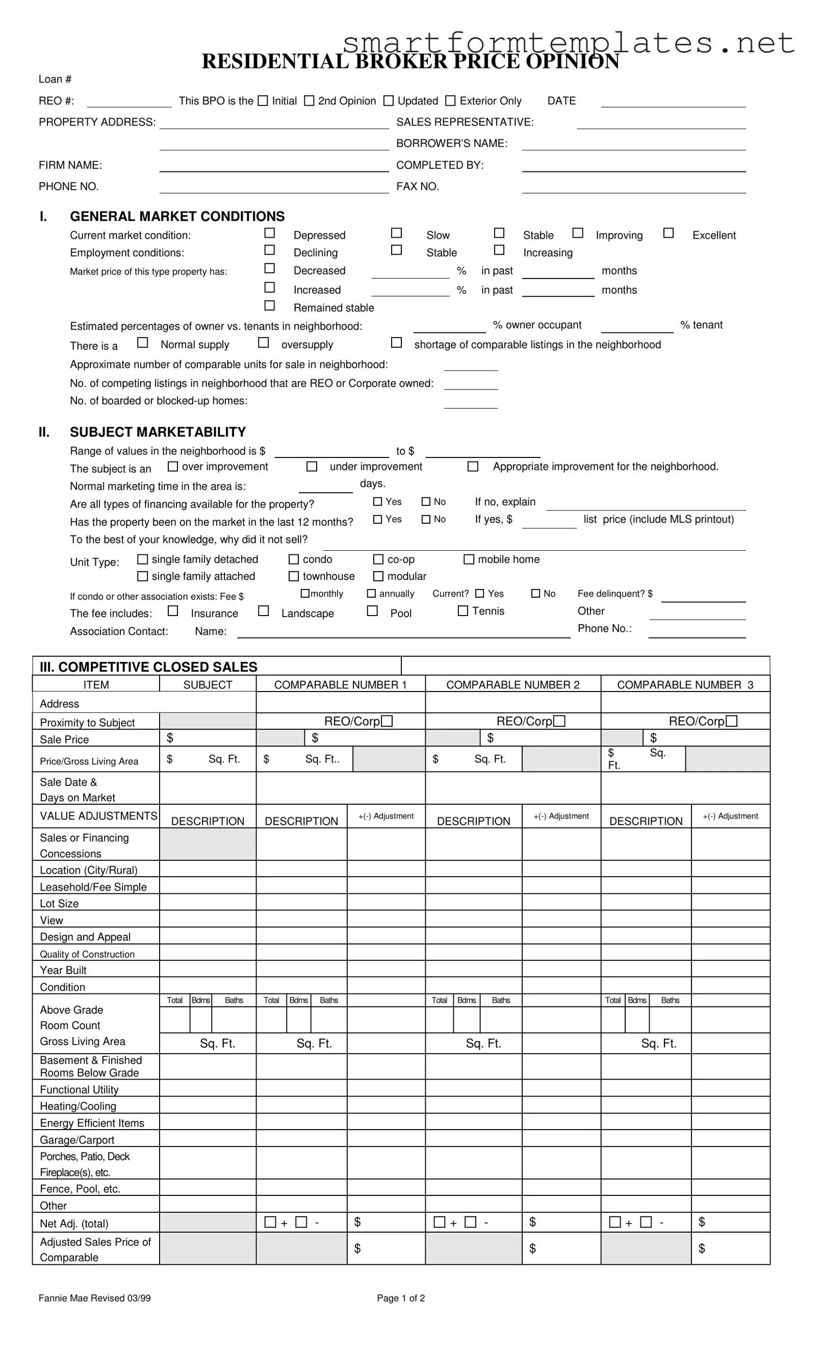Free Broker Price Opinion PDF Form