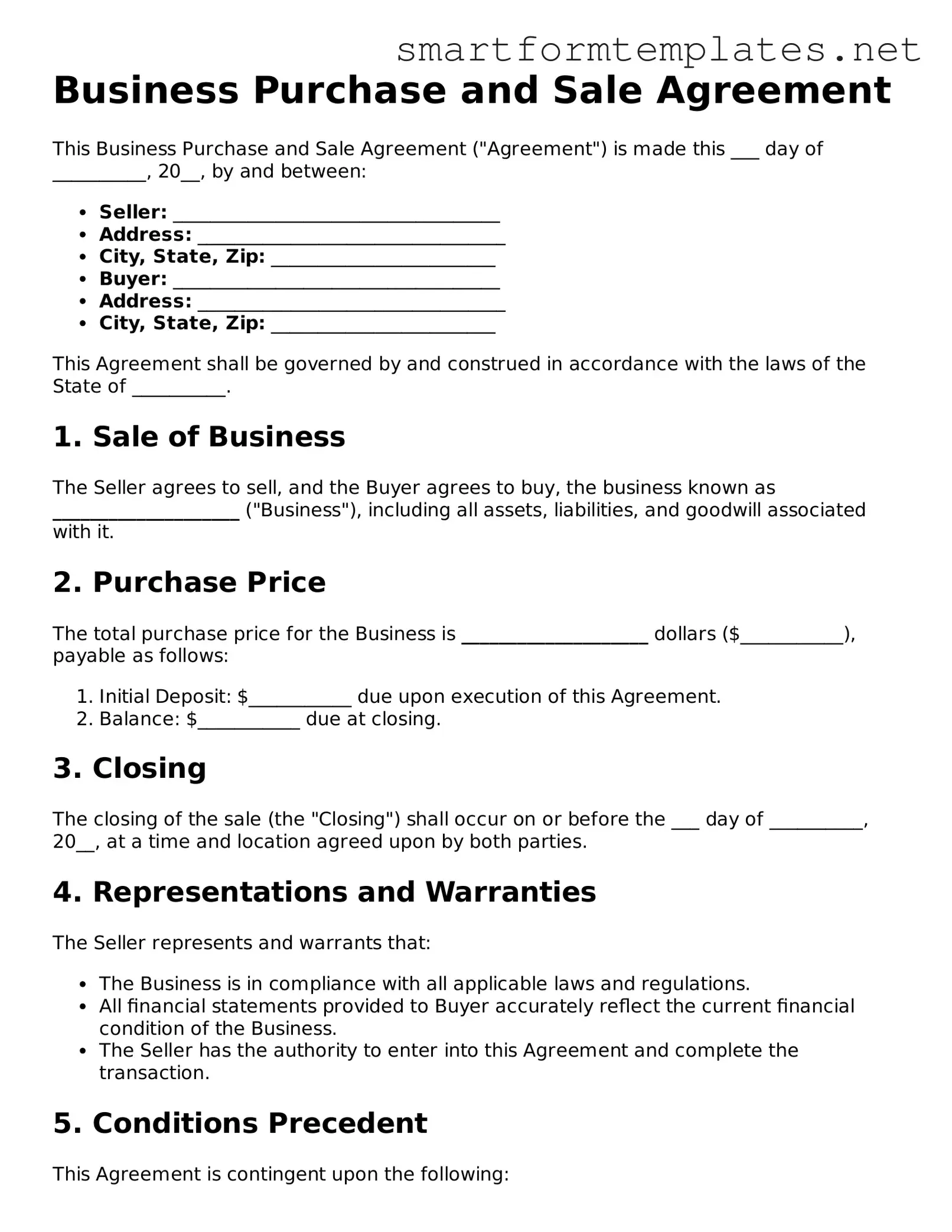 Business Purchase and Sale Agreement Template