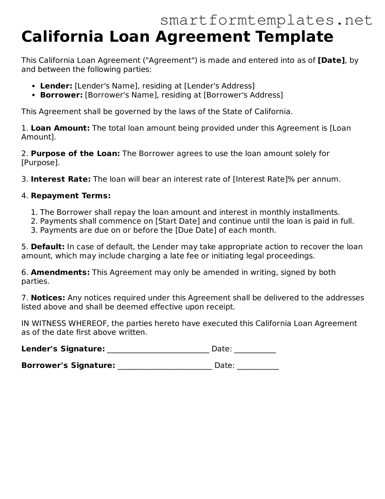 Official California Loan Agreement Form