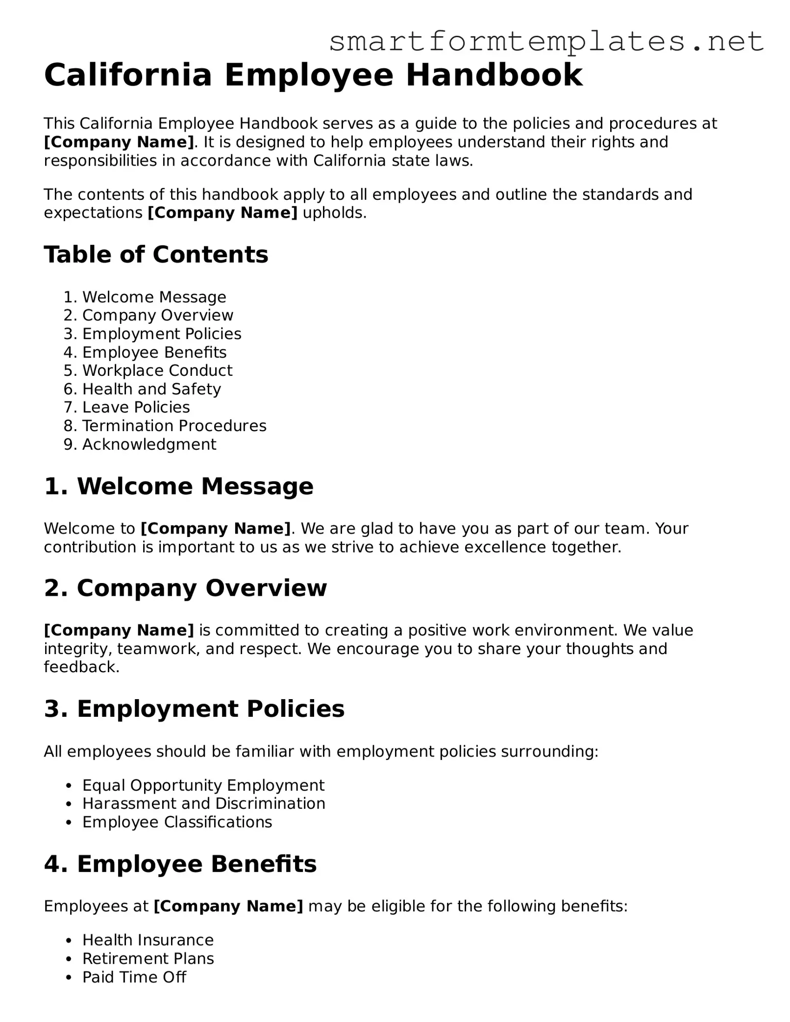 Official California Employee Handbook Form
