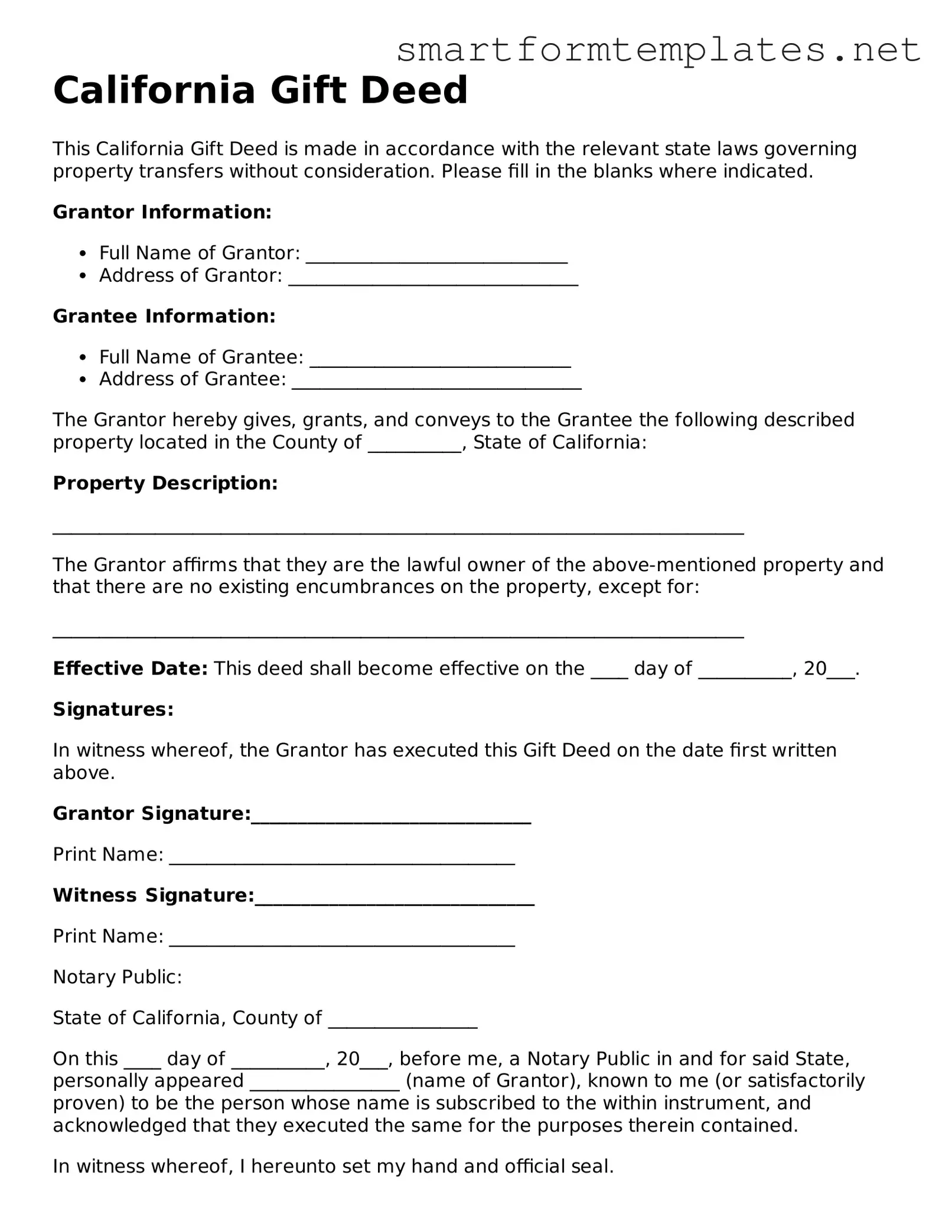 Official California Gift Deed Form