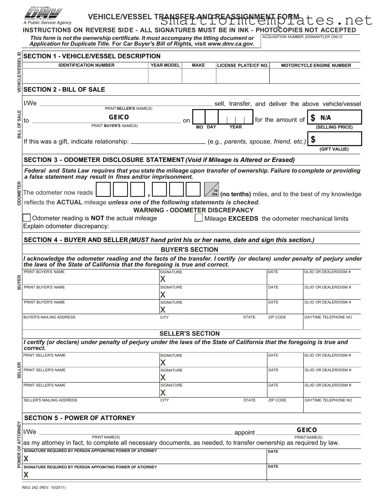 Free California Fotm Reg 262 PDF Form