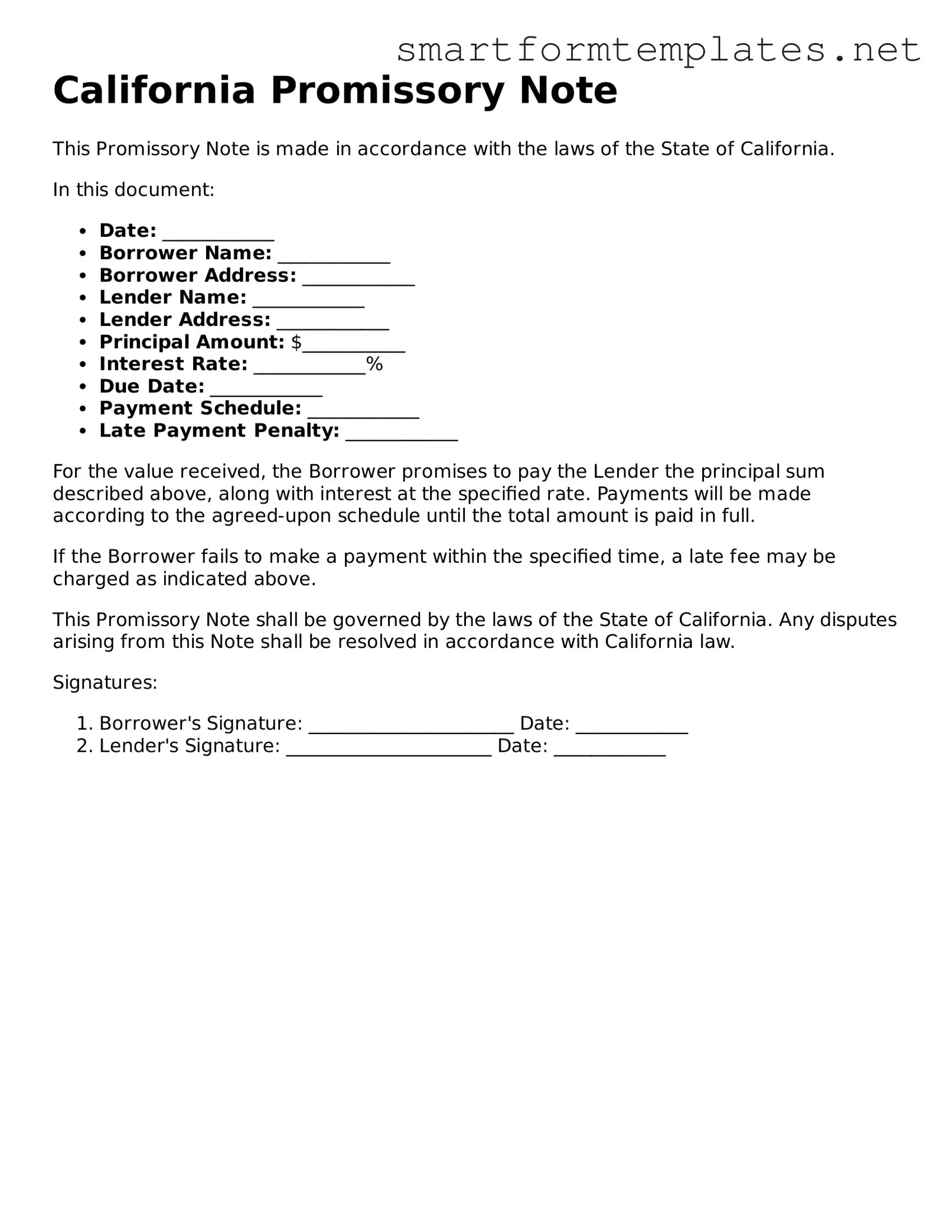 Official California Promissory Note Form