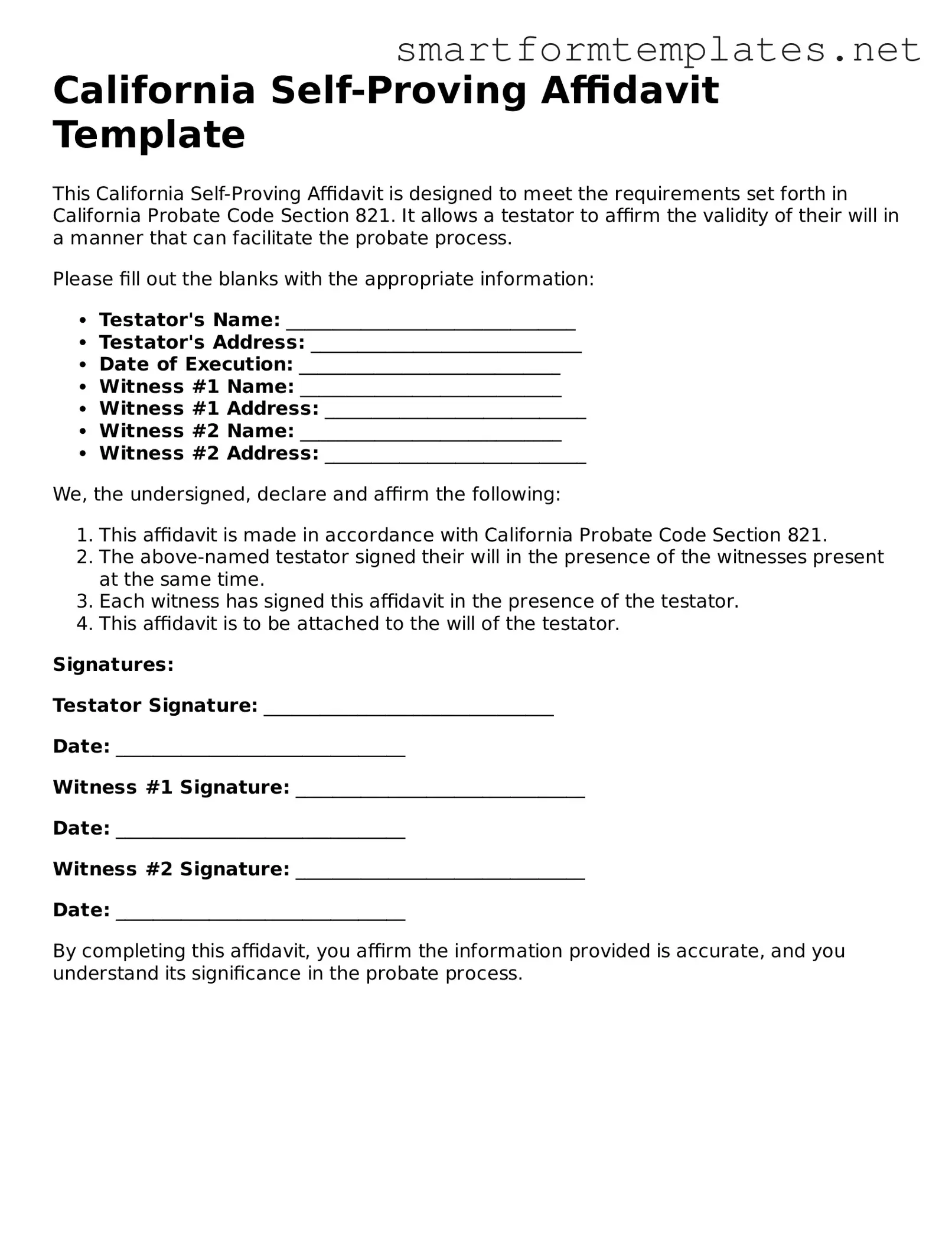 Official California Self-Proving Affidavit Form