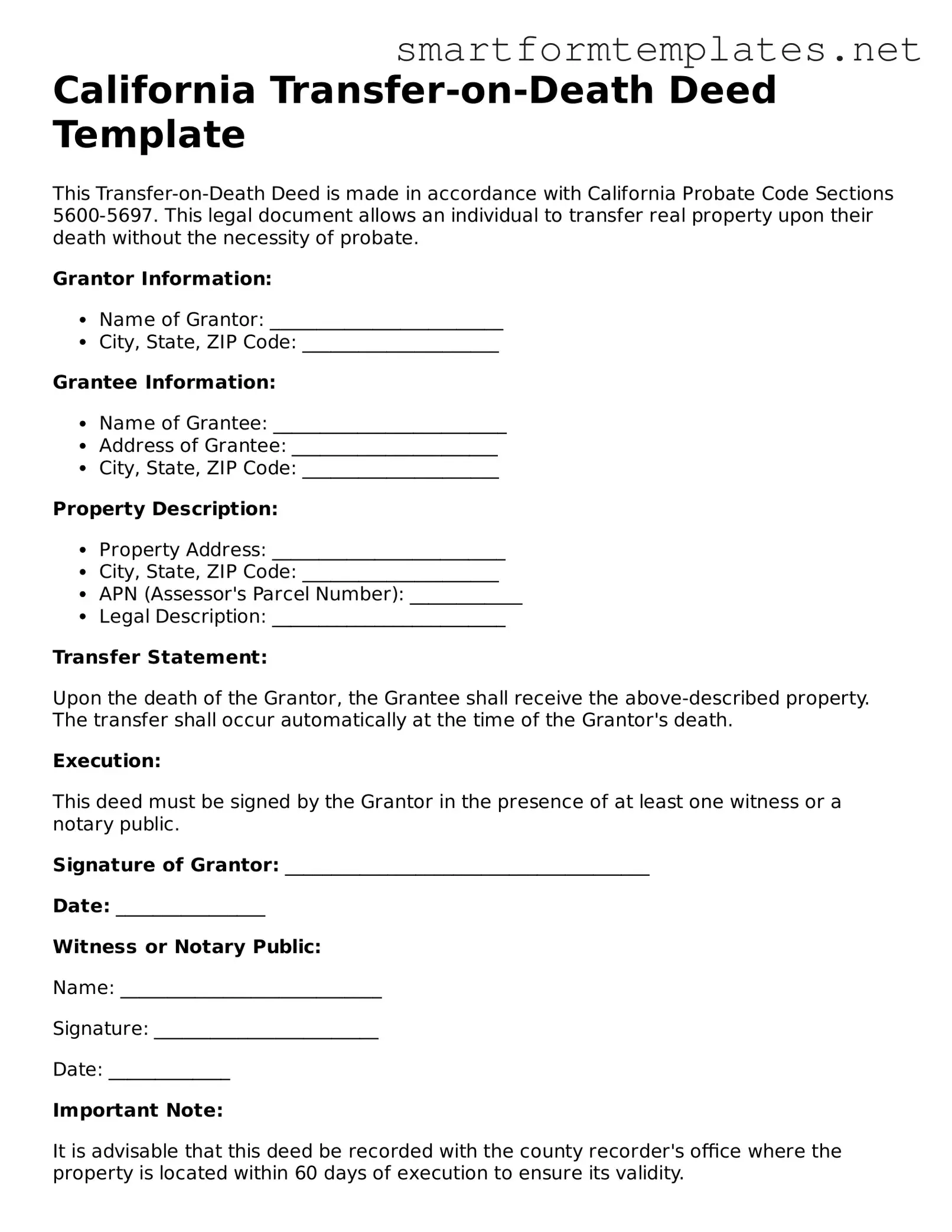 Official California Transfer-on-Death Deed Form