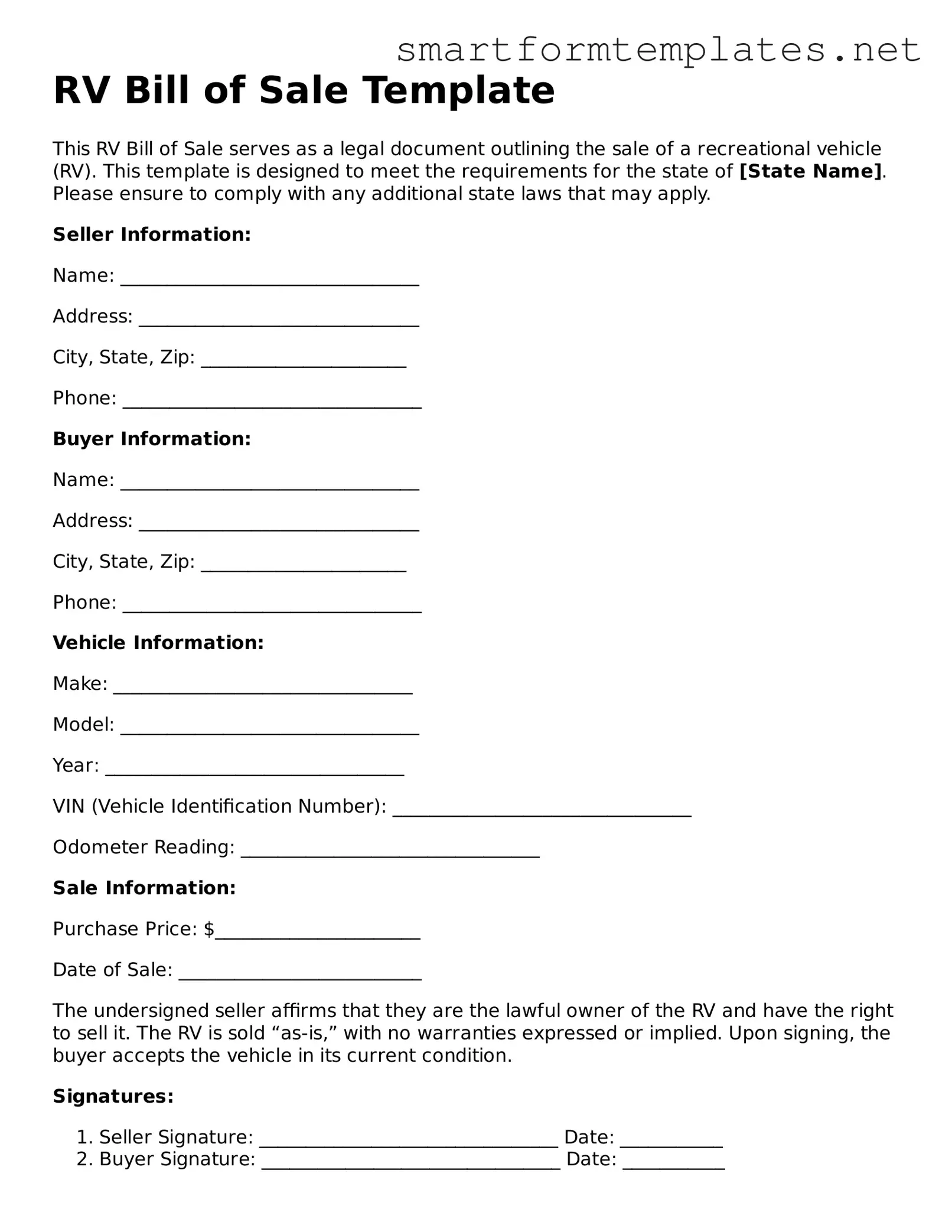 RV Bill of Sale Template