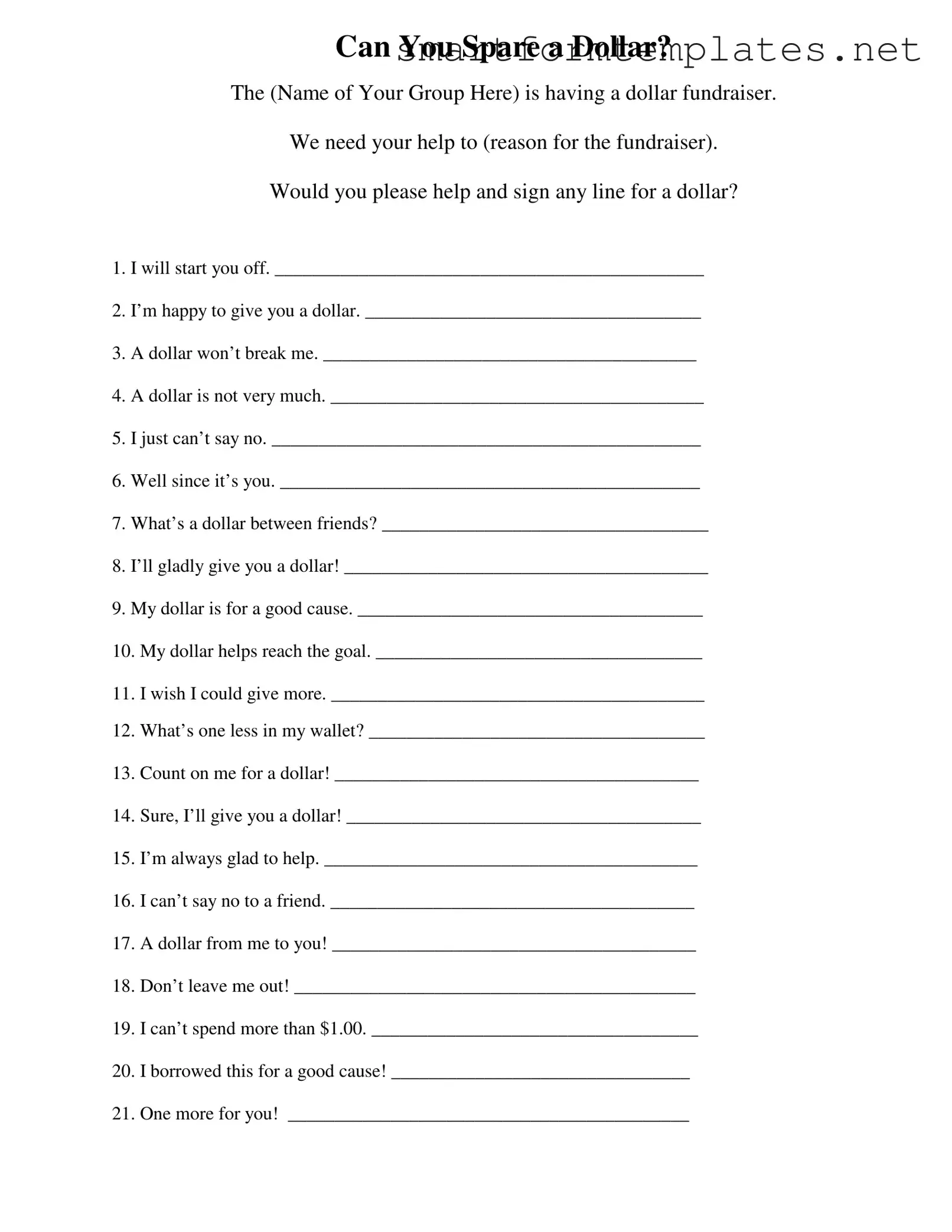 Free Donated A Dollar PDF Form