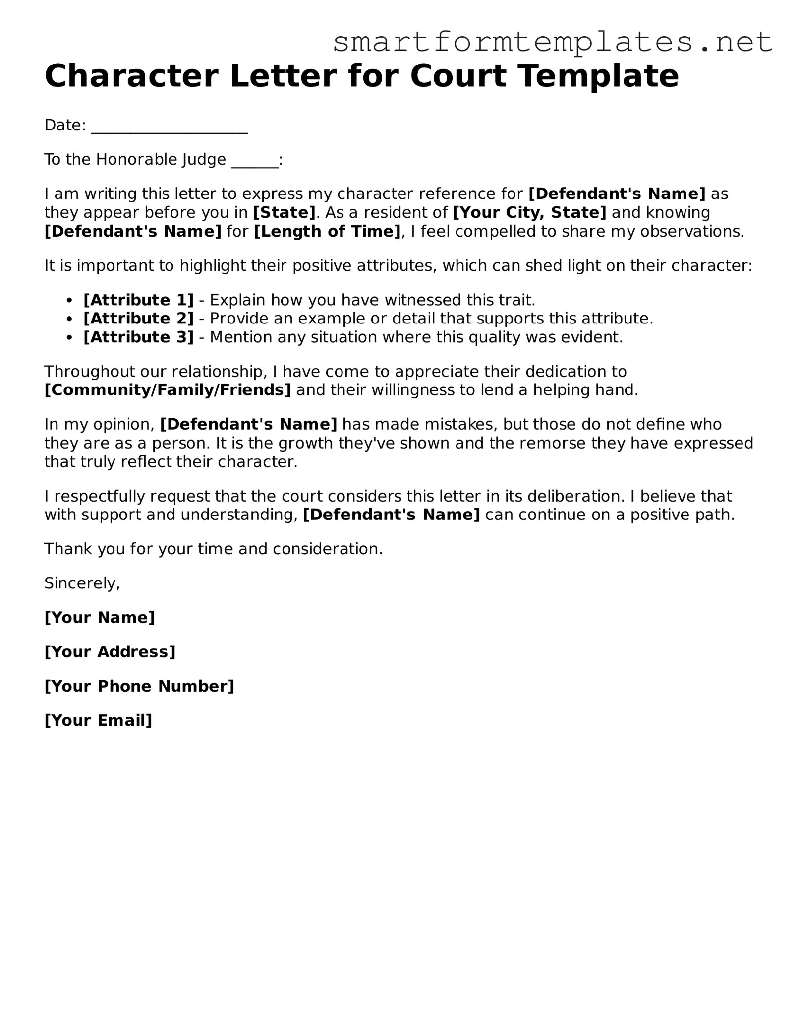 Character Letter for Court Template