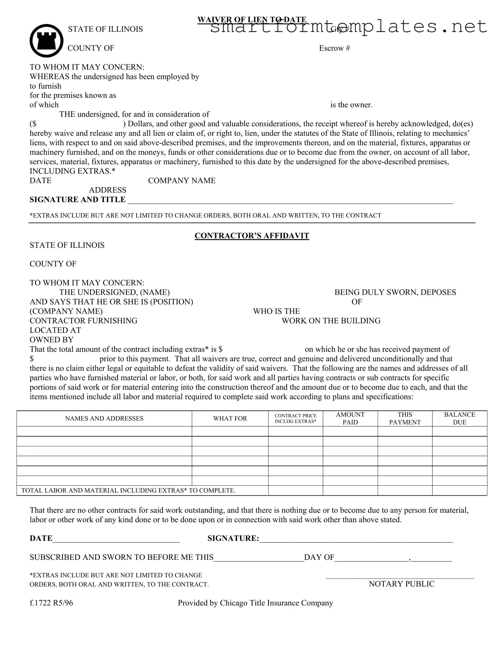 Free Chicago Title Waiver Format PDF Form