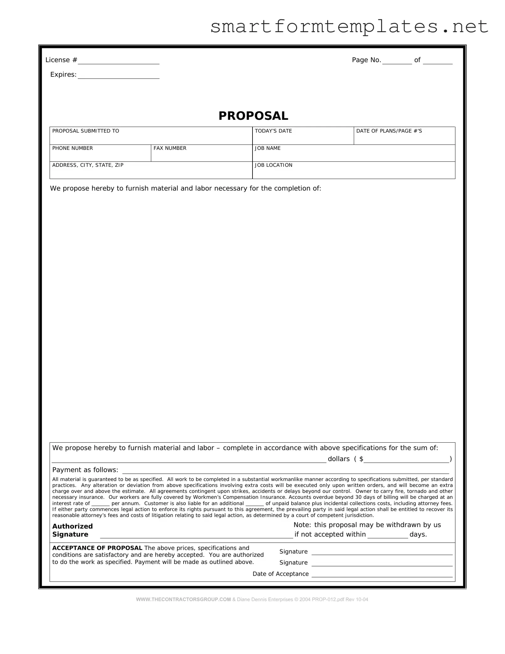 Free Construction proposal form PDF Form