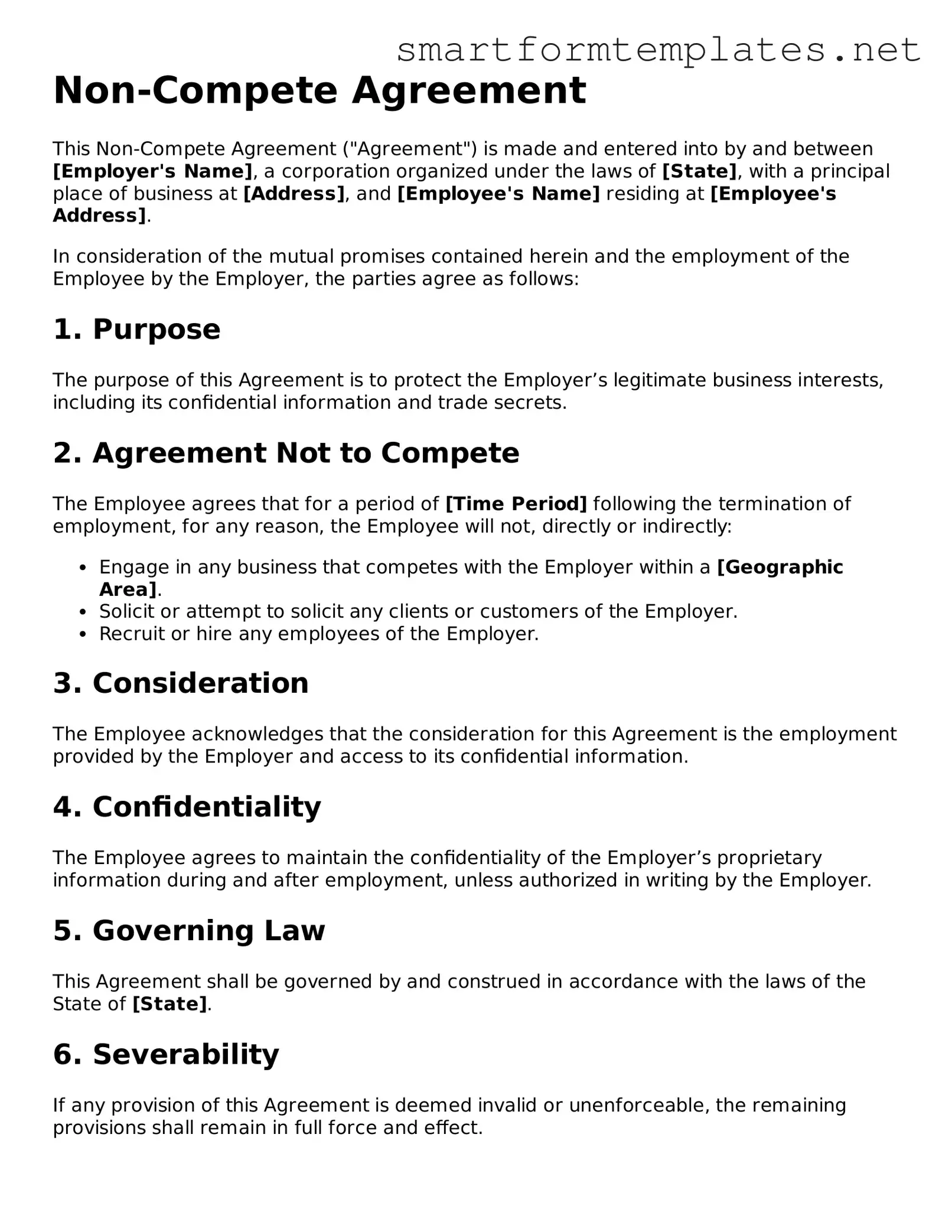 Non-compete Agreement Template