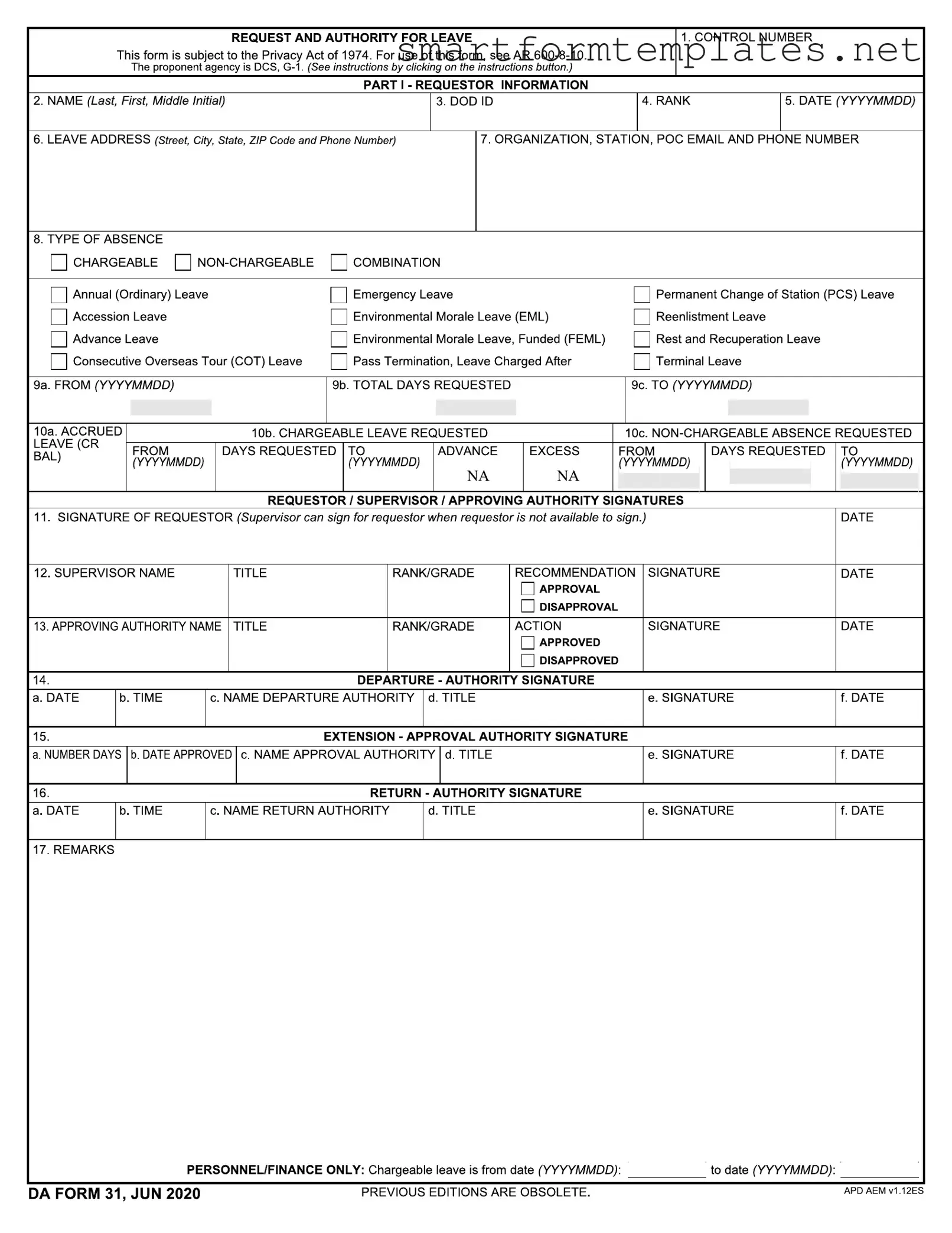 Free Da 31 PDF Form