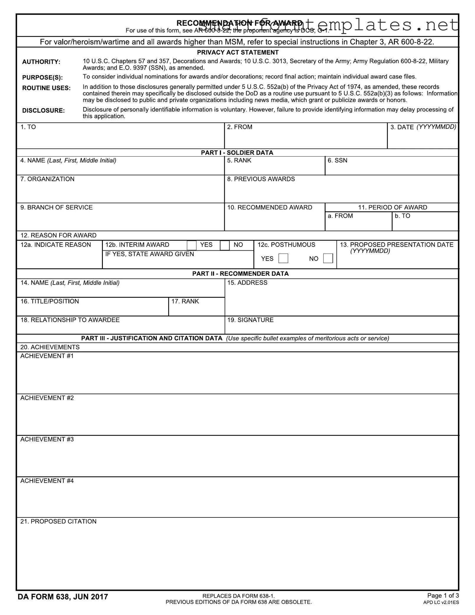 Free Da 638 PDF Form