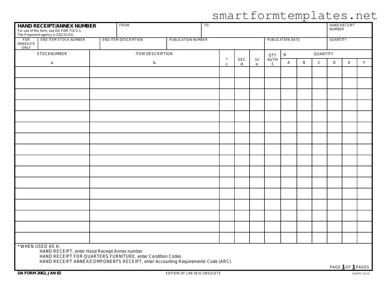 Free Da PDF Form