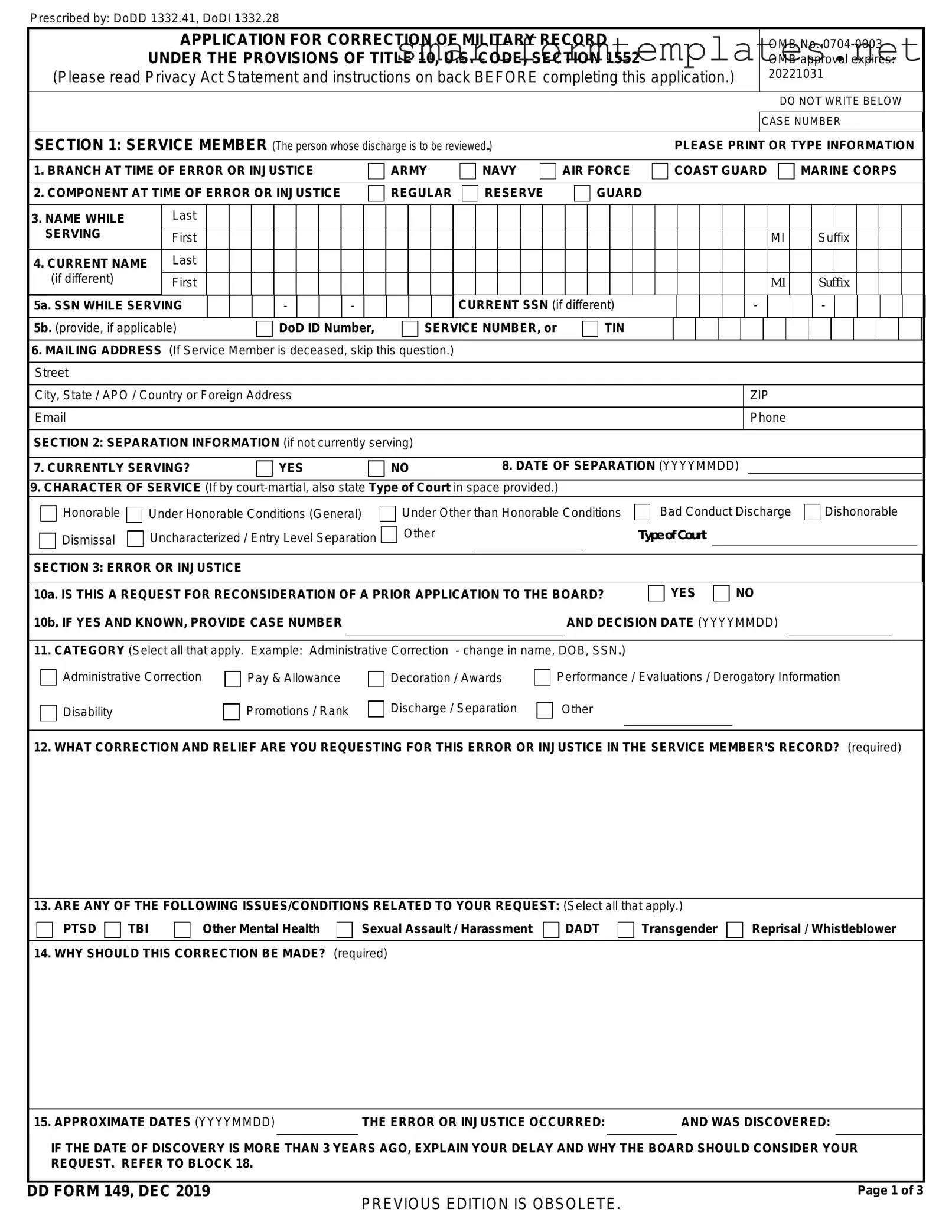 Free DD 149 PDF Form