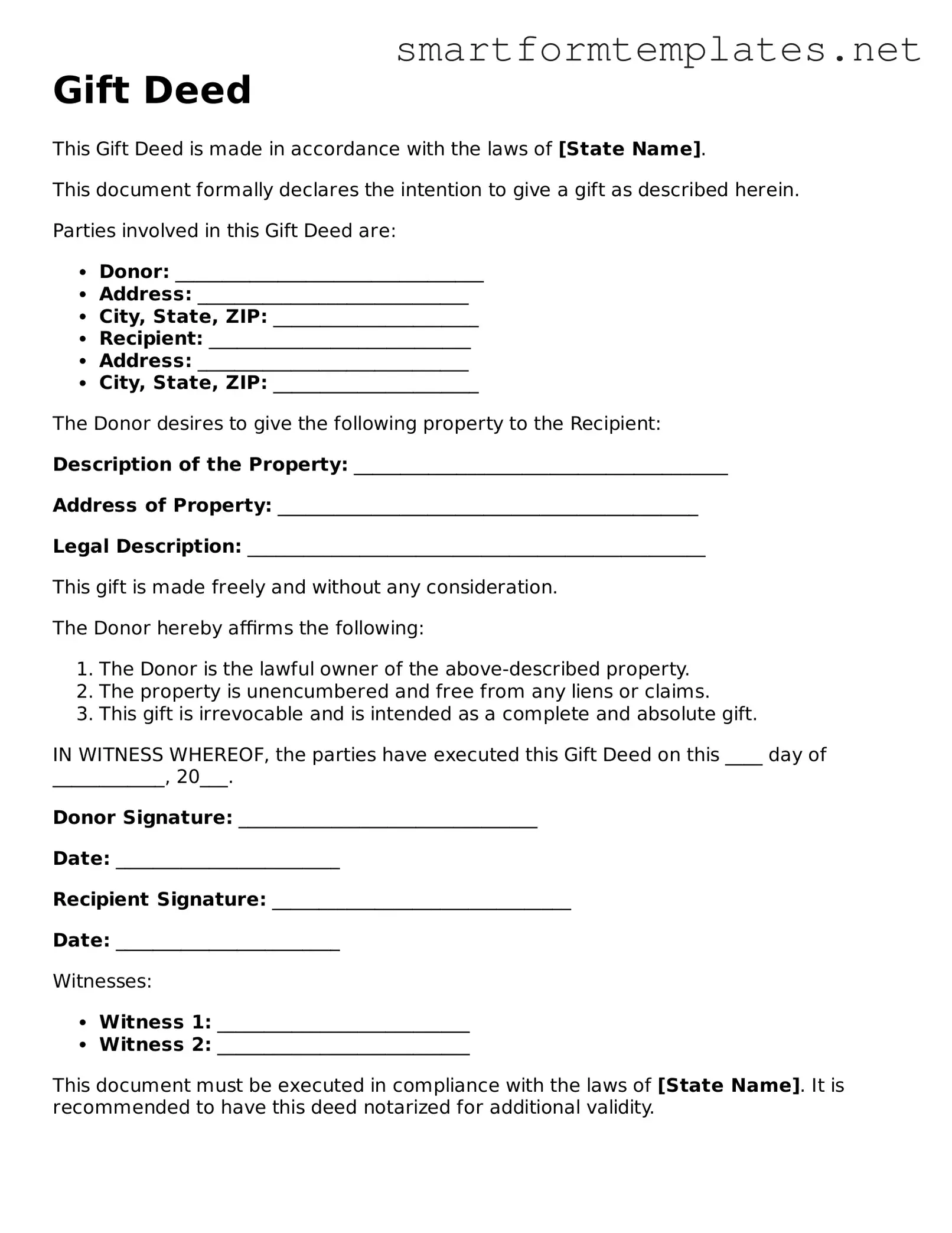 Gift Deed Template
