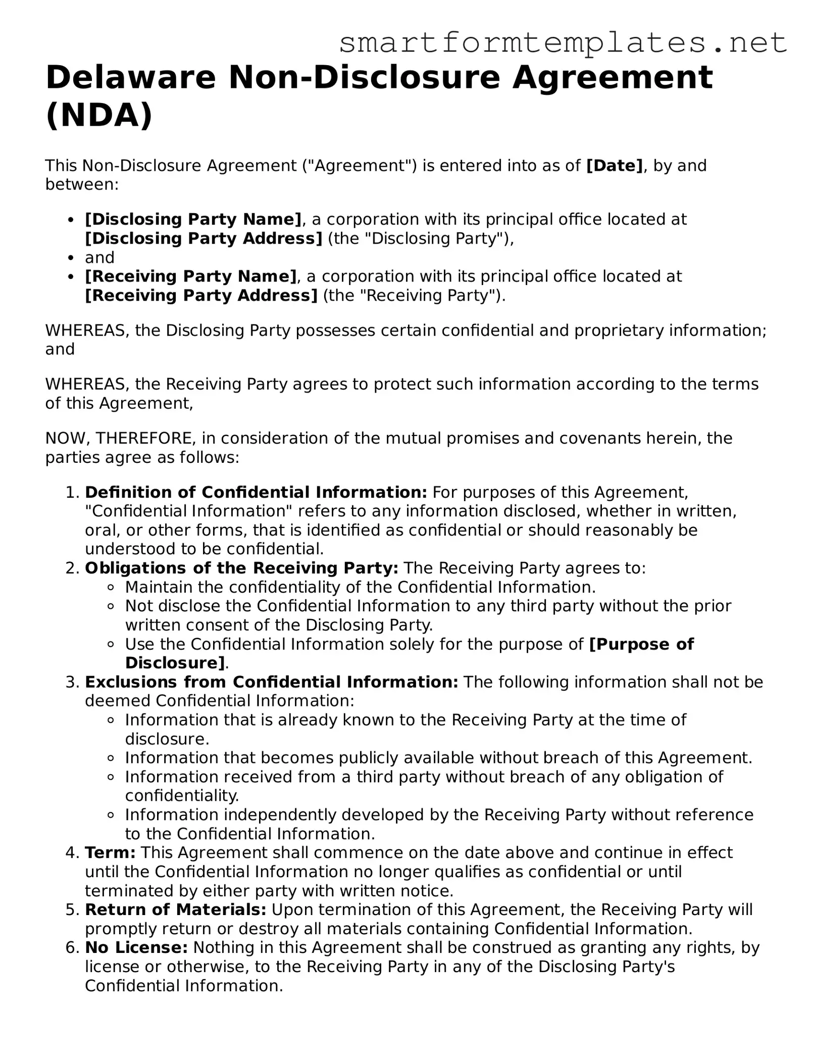 Official Delaware Non-disclosure Agreement Form