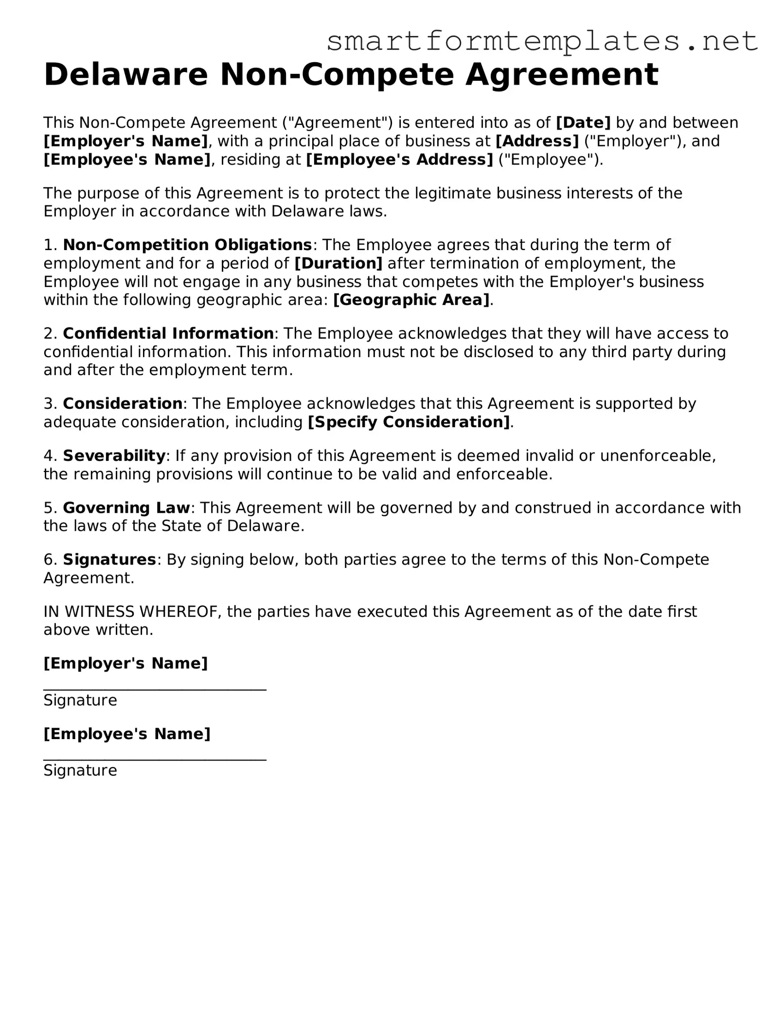 Official Delaware Non-compete Agreement Form