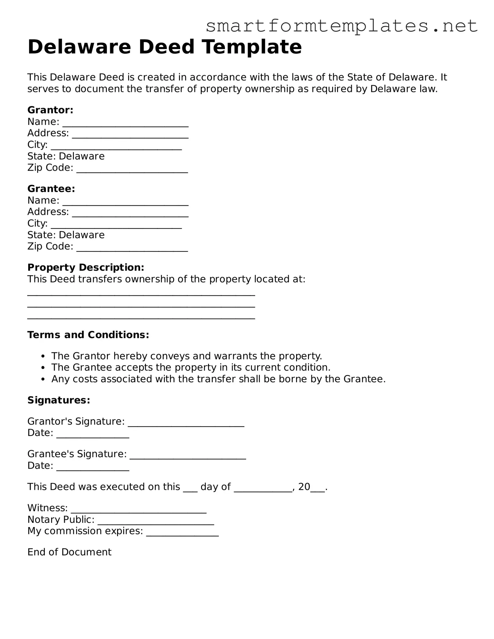 Official Delaware Deed Form