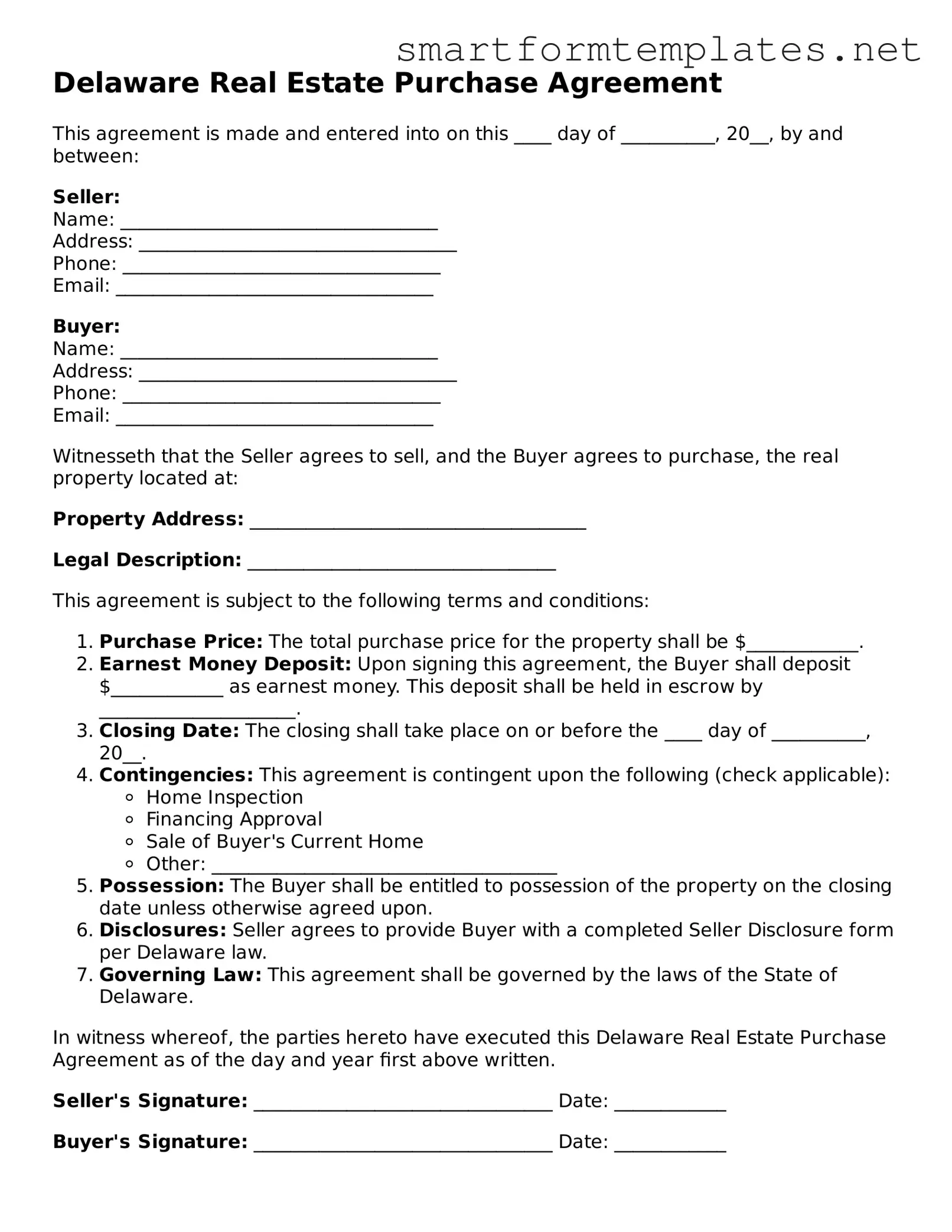 Official Delaware Real Estate Purchase Agreement Form
