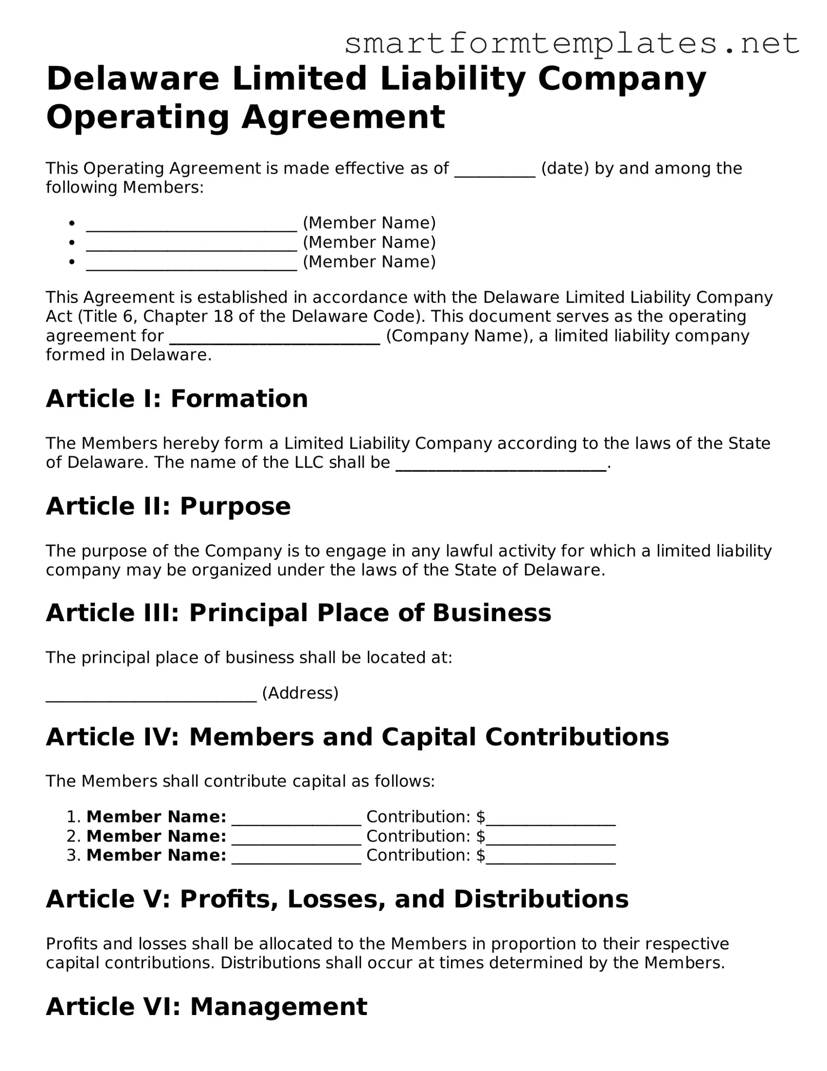 Official Delaware Operating Agreement Form
