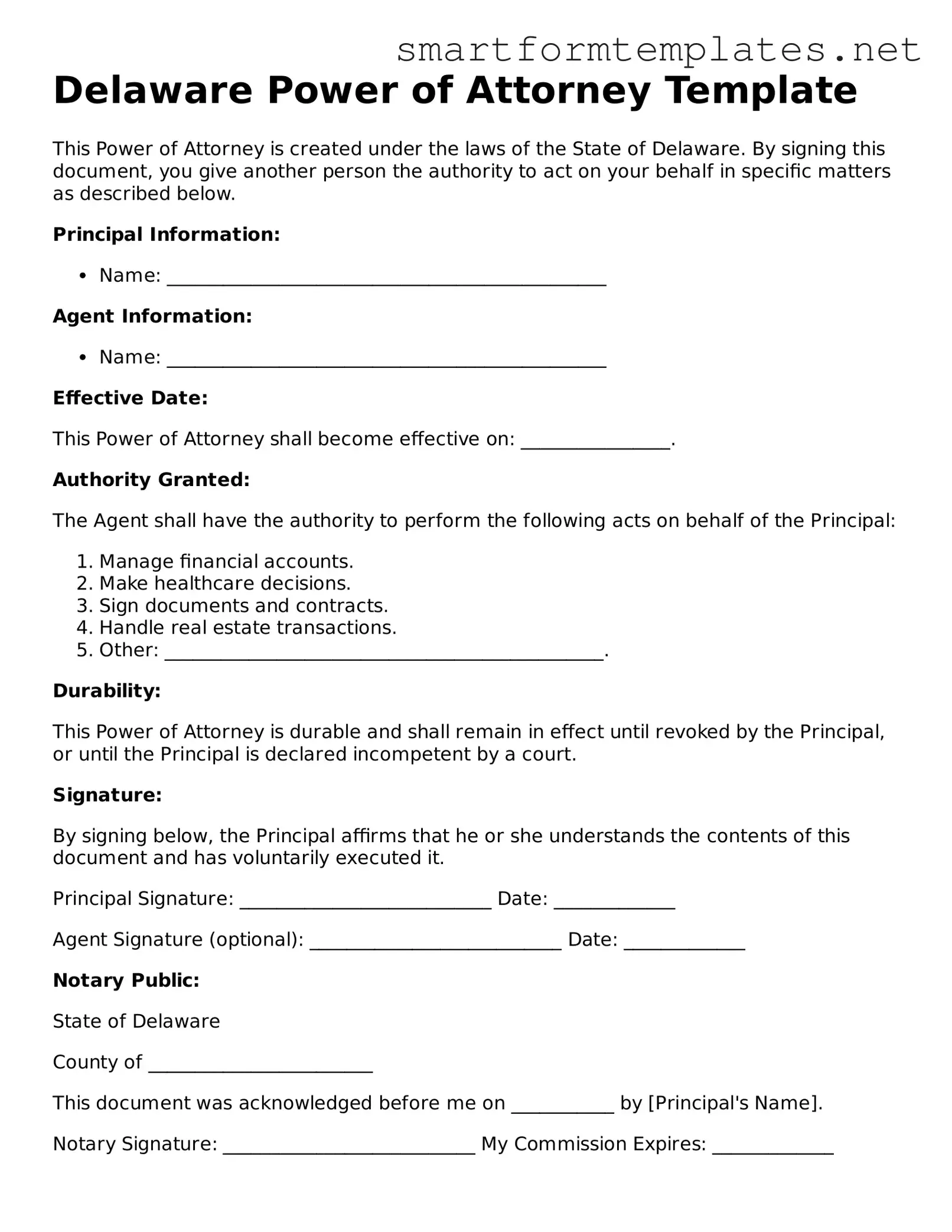 Official Delaware Power of Attorney Form