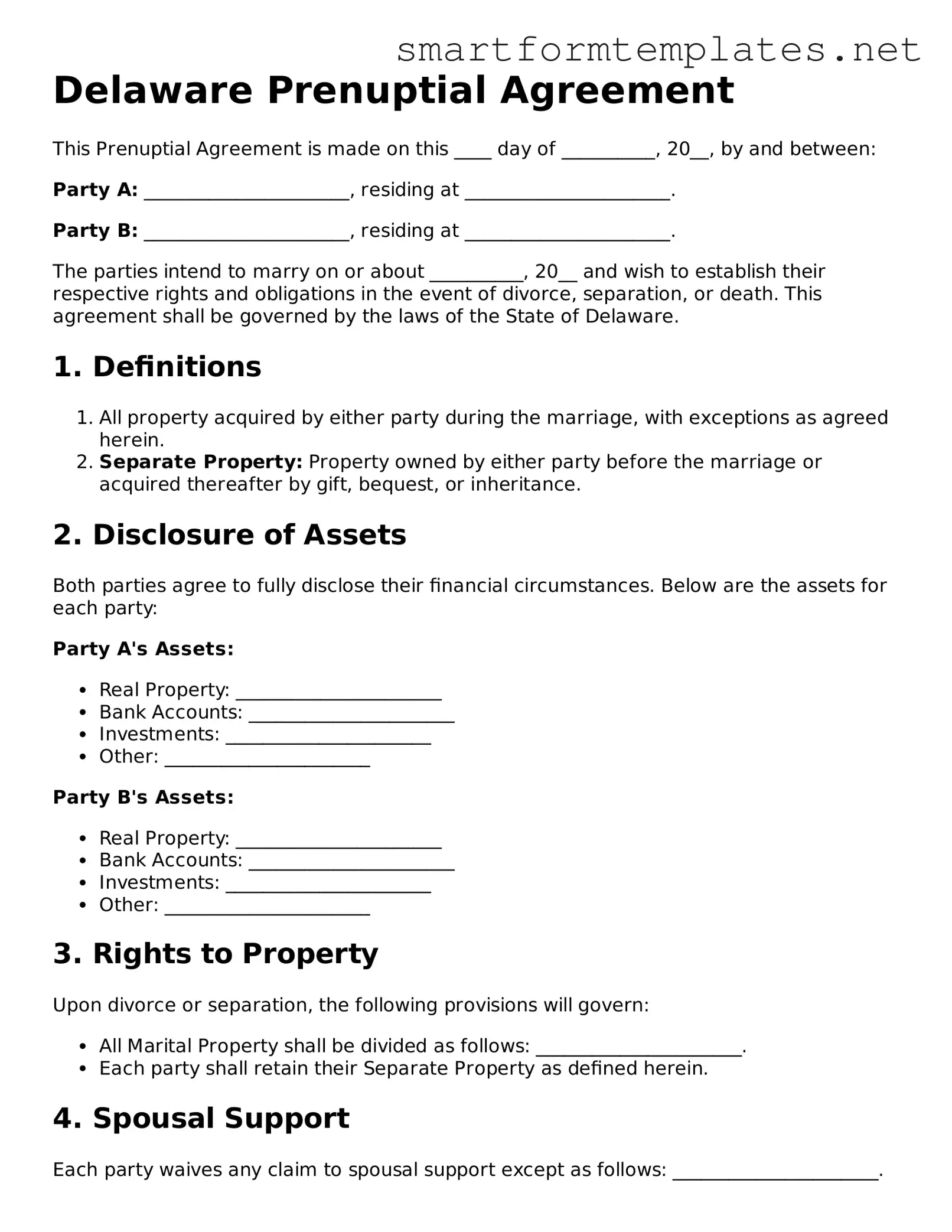 Official Delaware Prenuptial Agreement Form