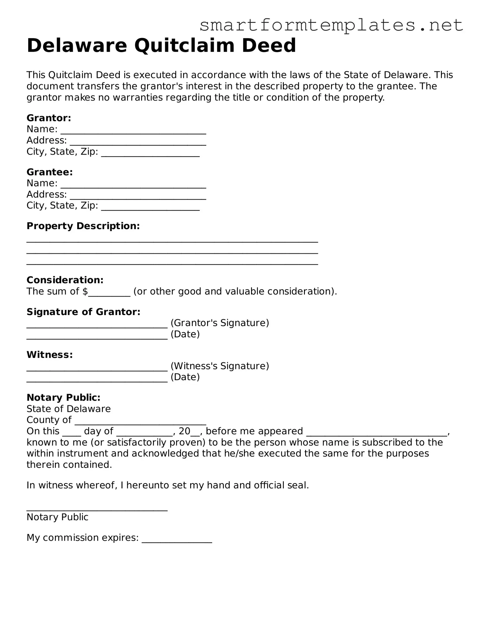 Official Delaware Quitclaim Deed Form