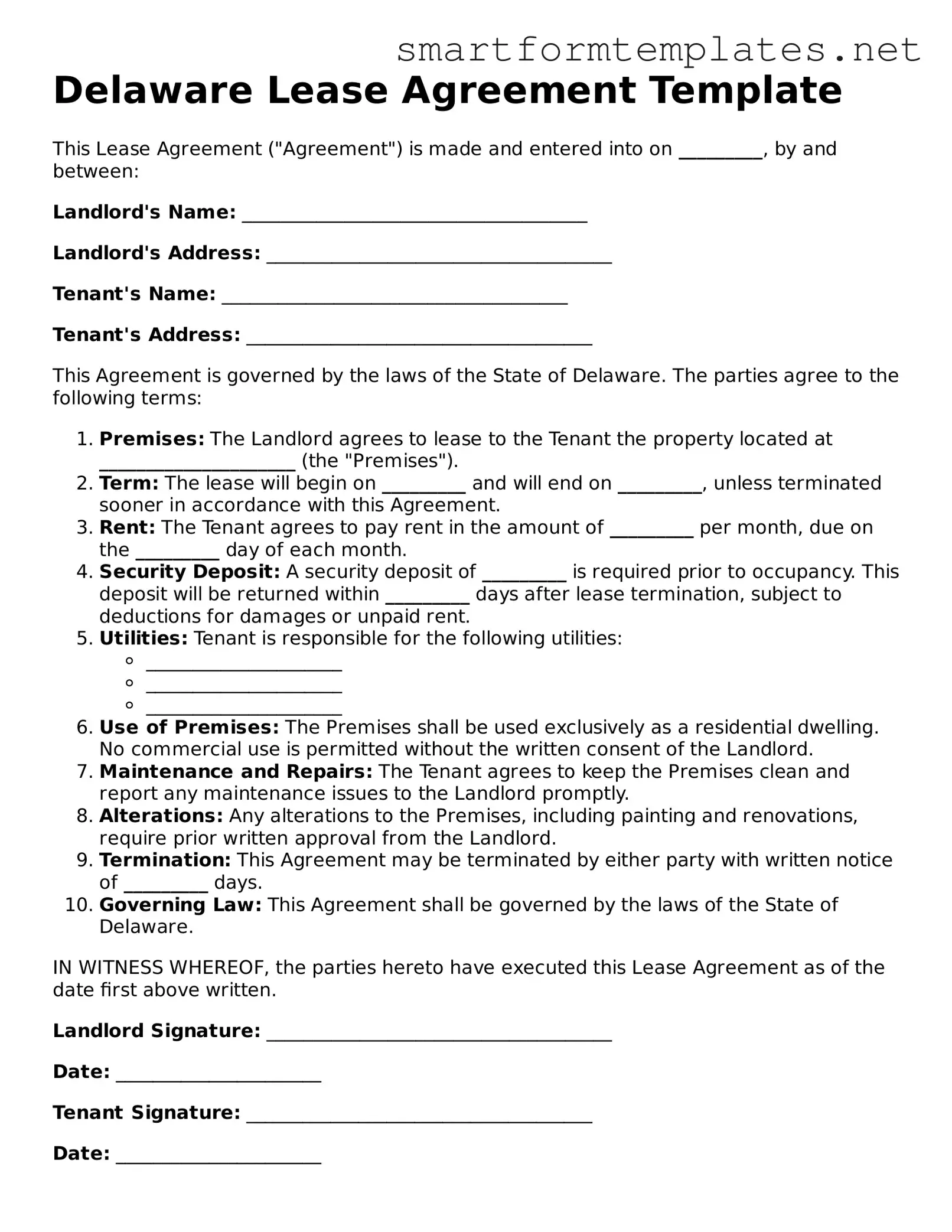 Official Delaware Lease Agreement Form