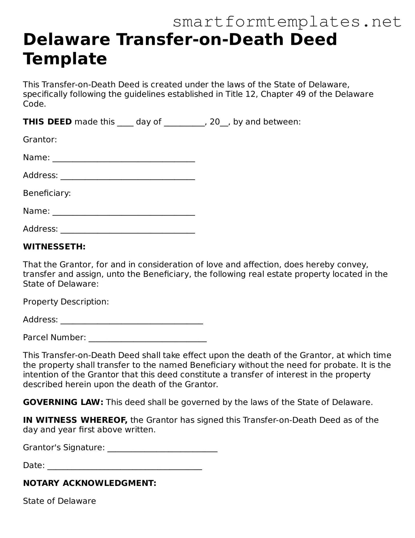 Official Delaware Transfer-on-Death Deed Form