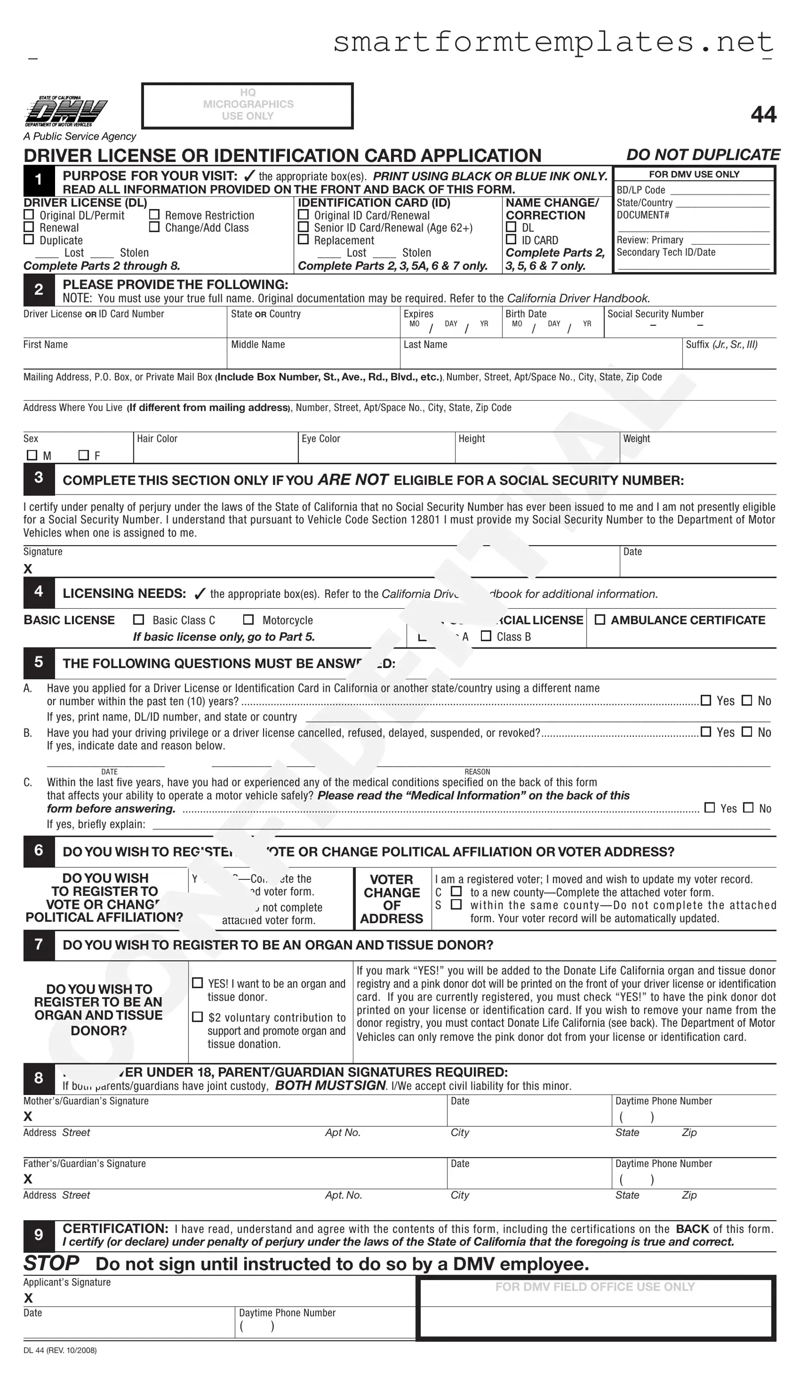 Free Ca Dmv Dl 44 PDF Form