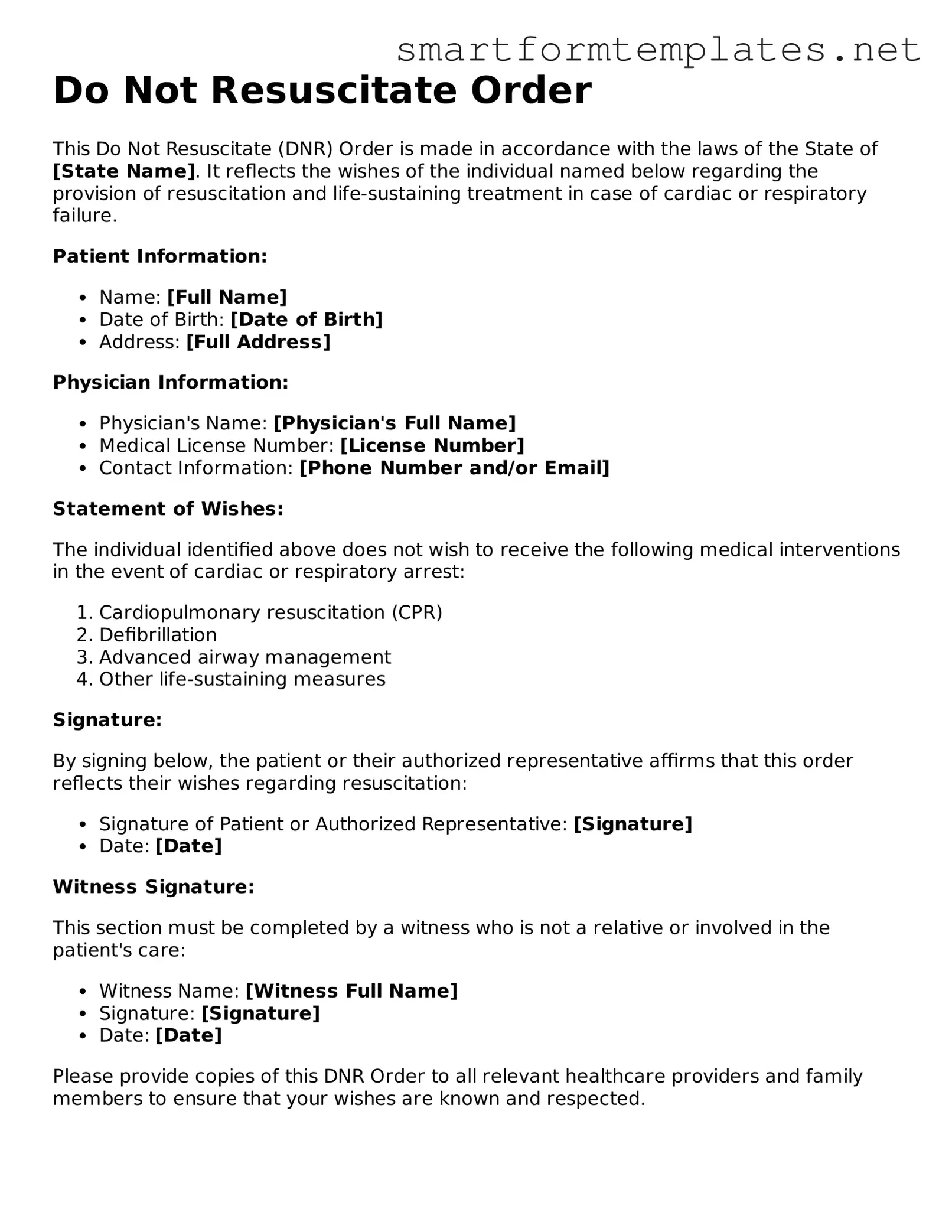Do Not Resuscitate Order Template