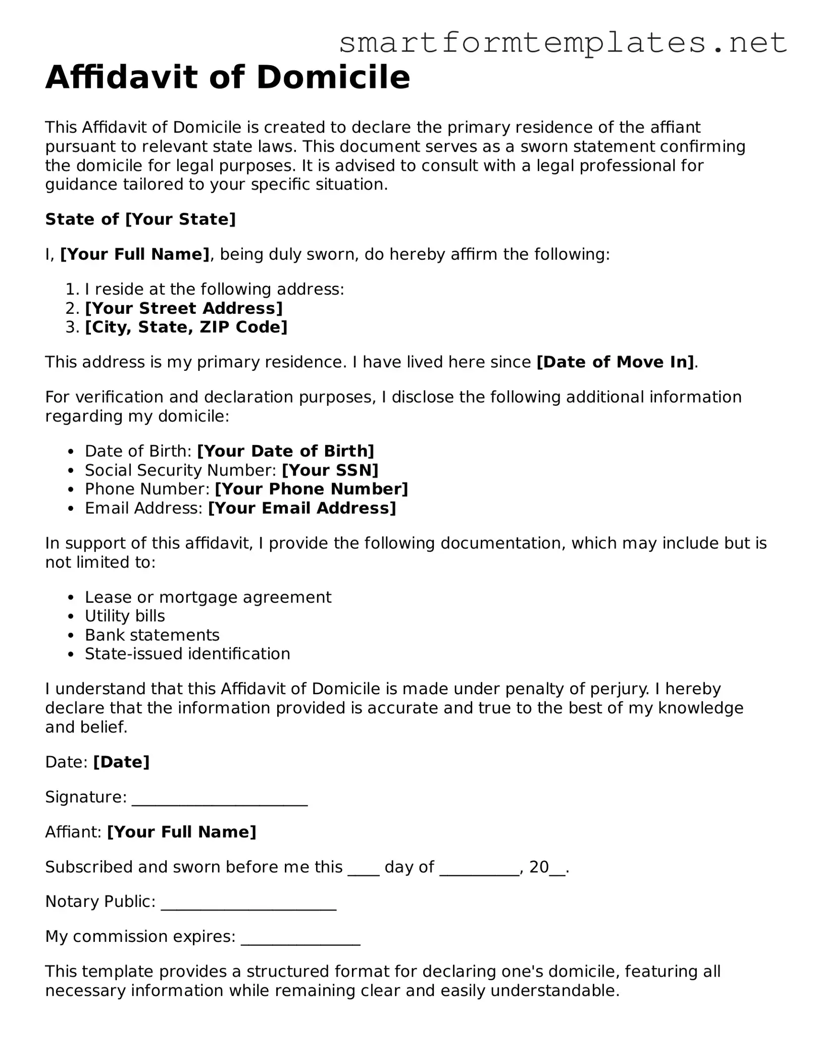 Affidavit of Domicile Template