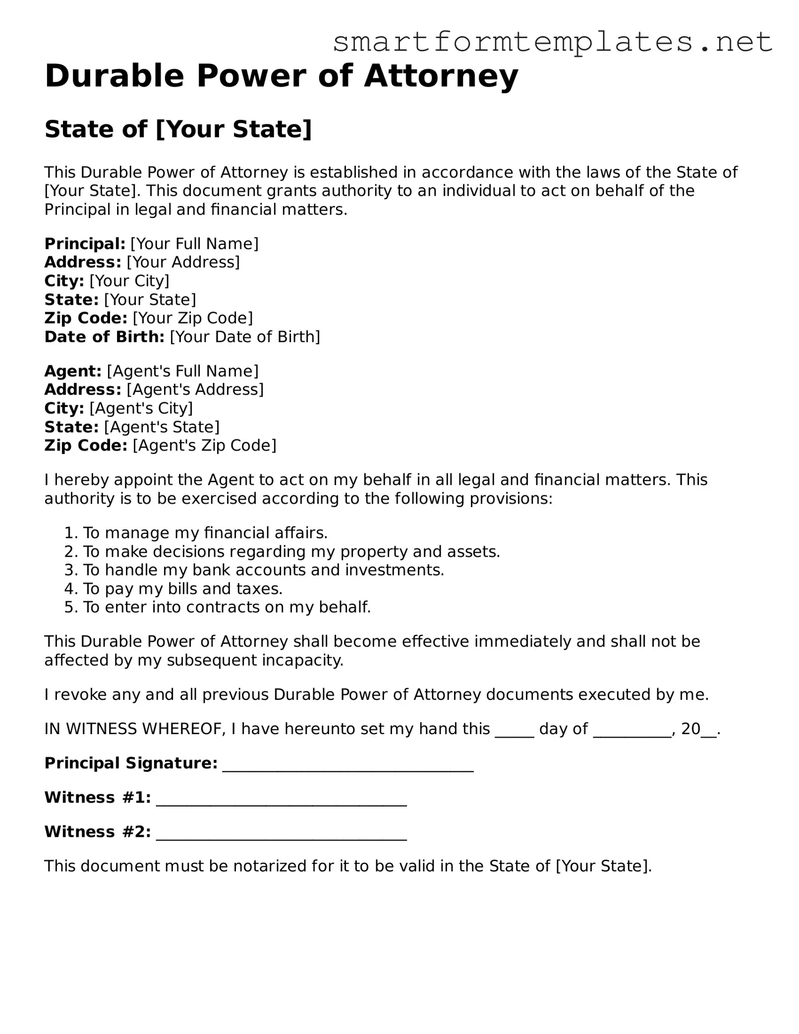Durable Power of Attorney Template
