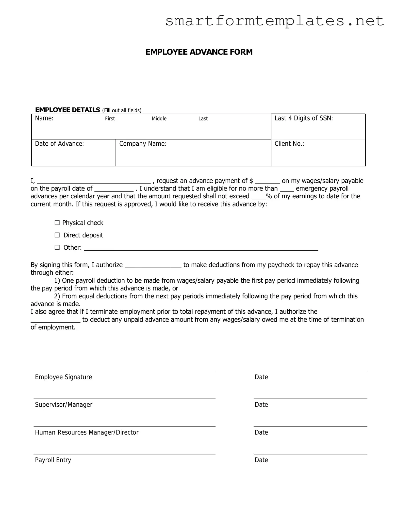 Free Employee Advance PDF Form