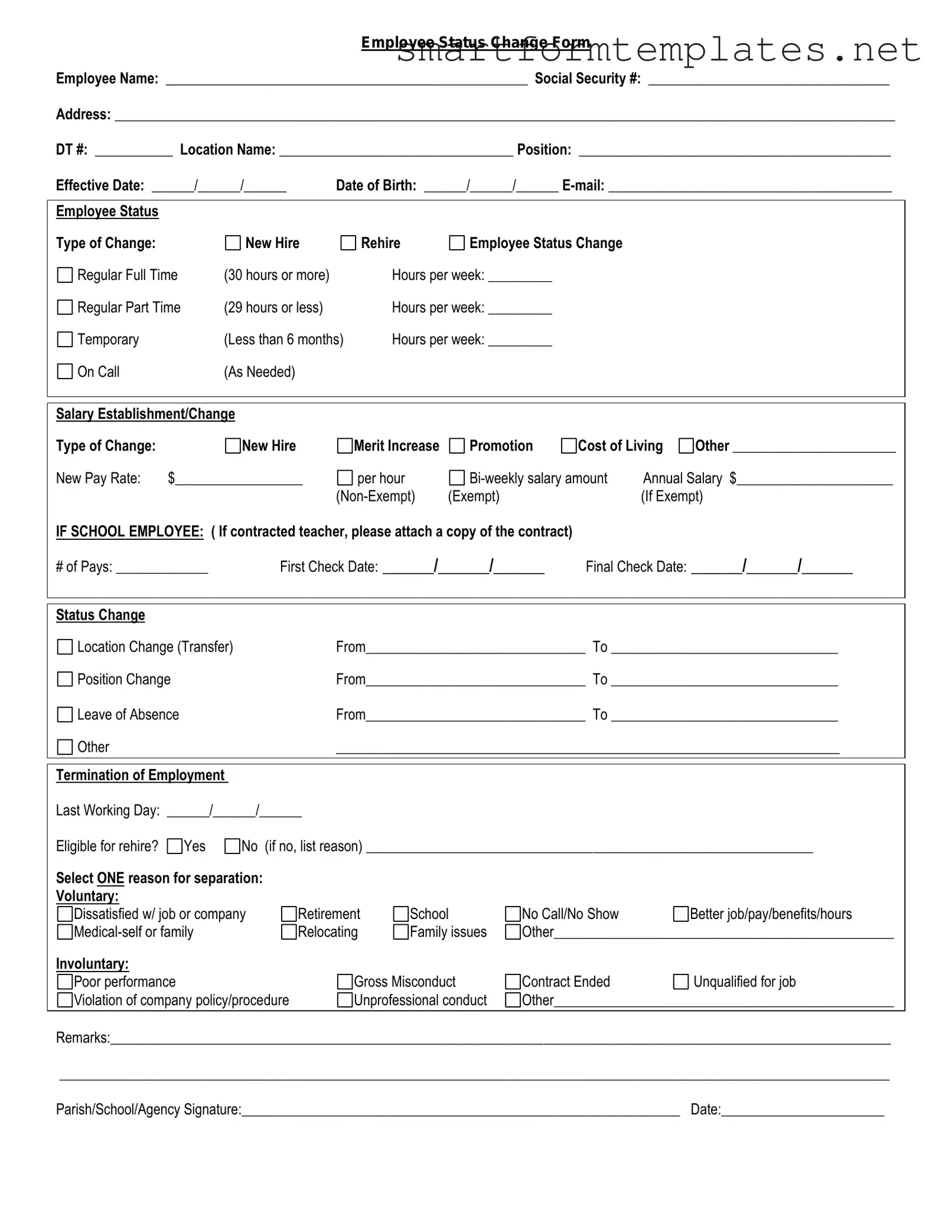 Free Employee Status Change PDF Form