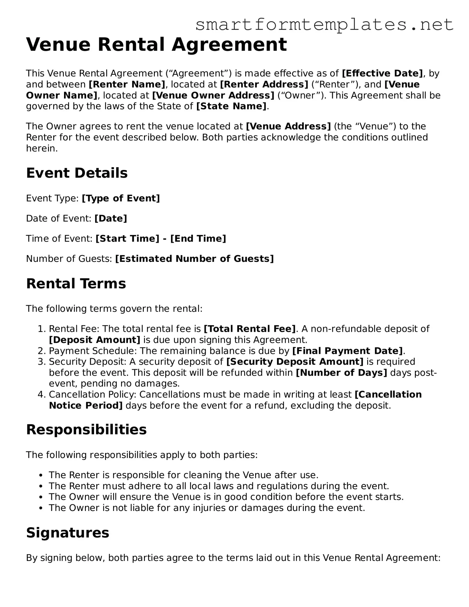 Venue Rental Agreement Template