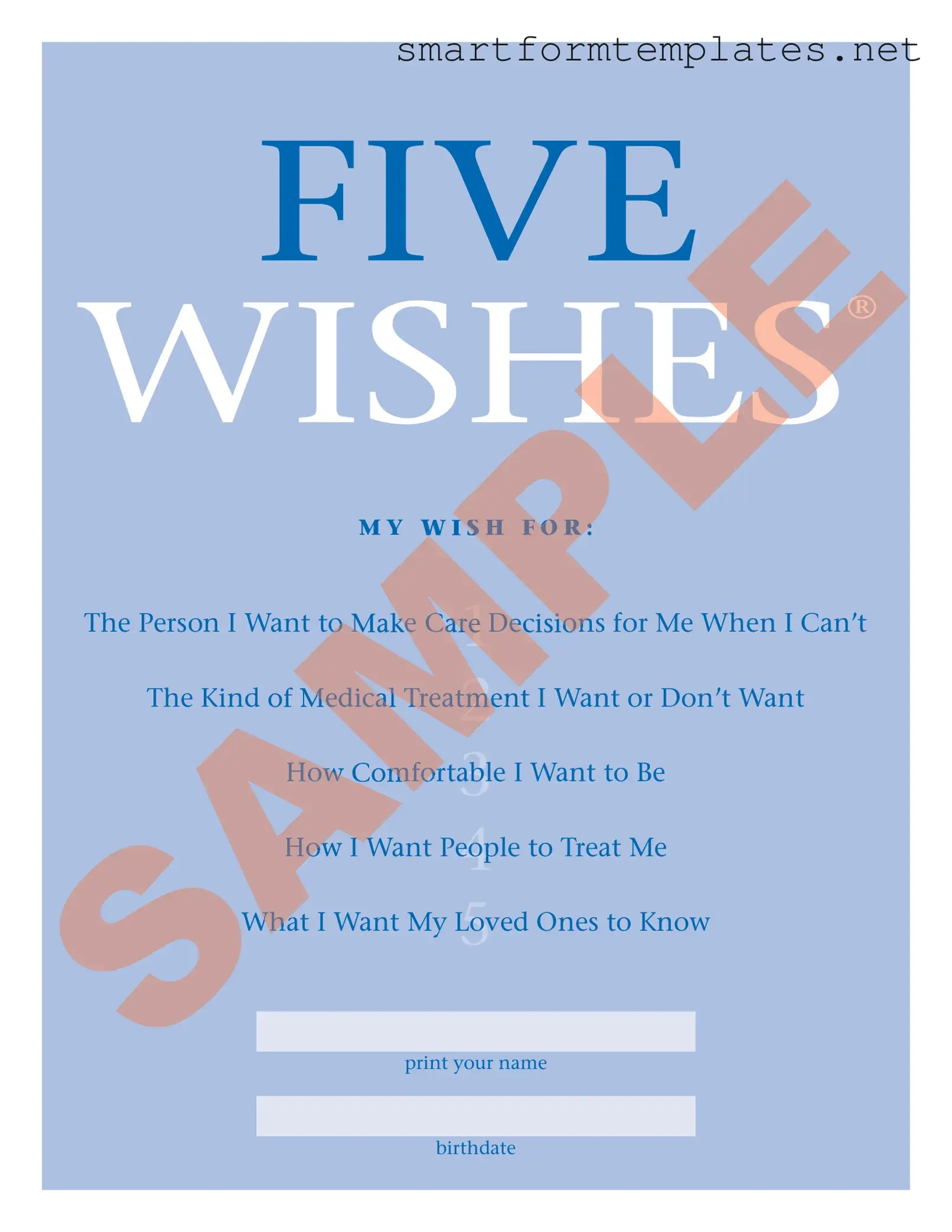 Free 5 Wishes Document PDF Form