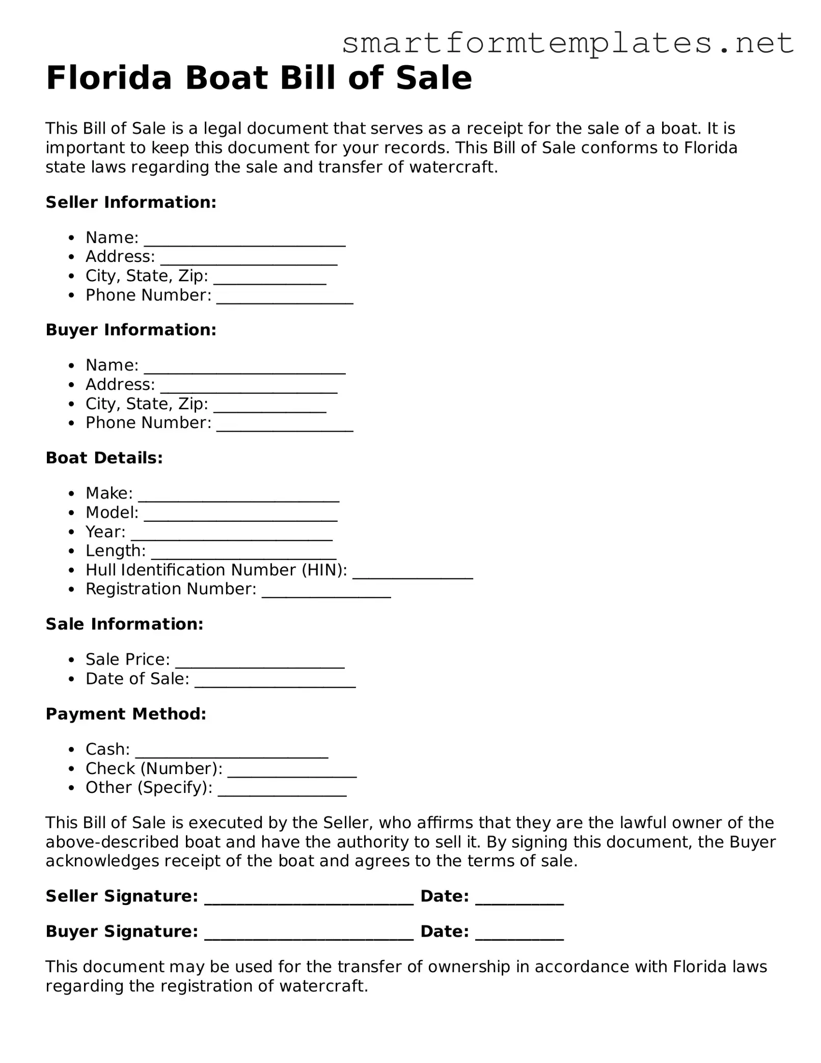 Official Florida Boat Bill of Sale Form